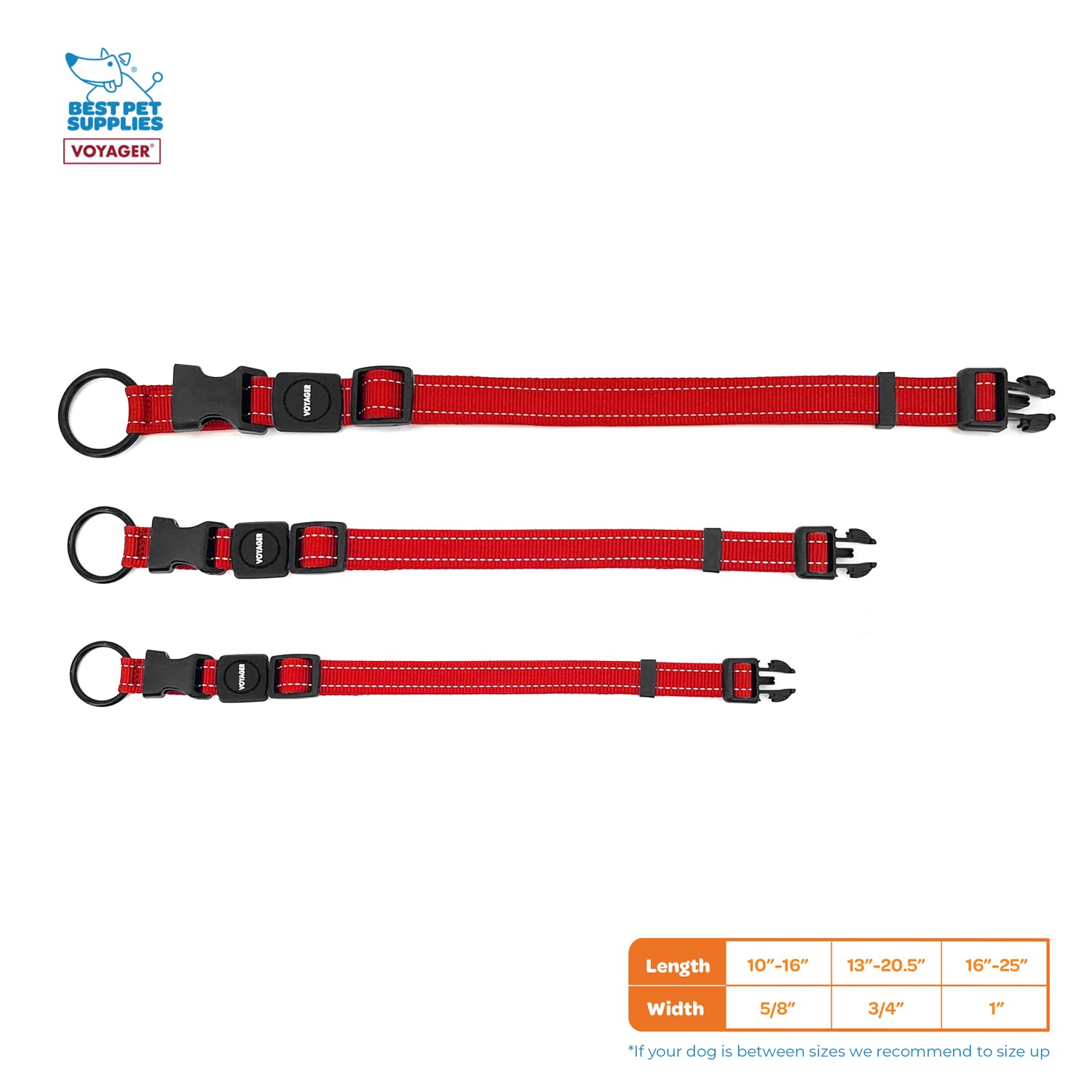 Best Pet Supplies Reflective Dog Collar With Adjustable Length, Heavy-Duty Buckle, And Strong Leash D-Ring, Training, Walking, J