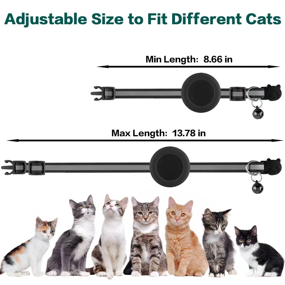 Airtag Cat Collar Breakaway, Reflective Kitten Collar With Apple Air Tag Holder And Bell For Girl Boy Cats, 0.4 Inches In Width And Lightweight (Blue)
