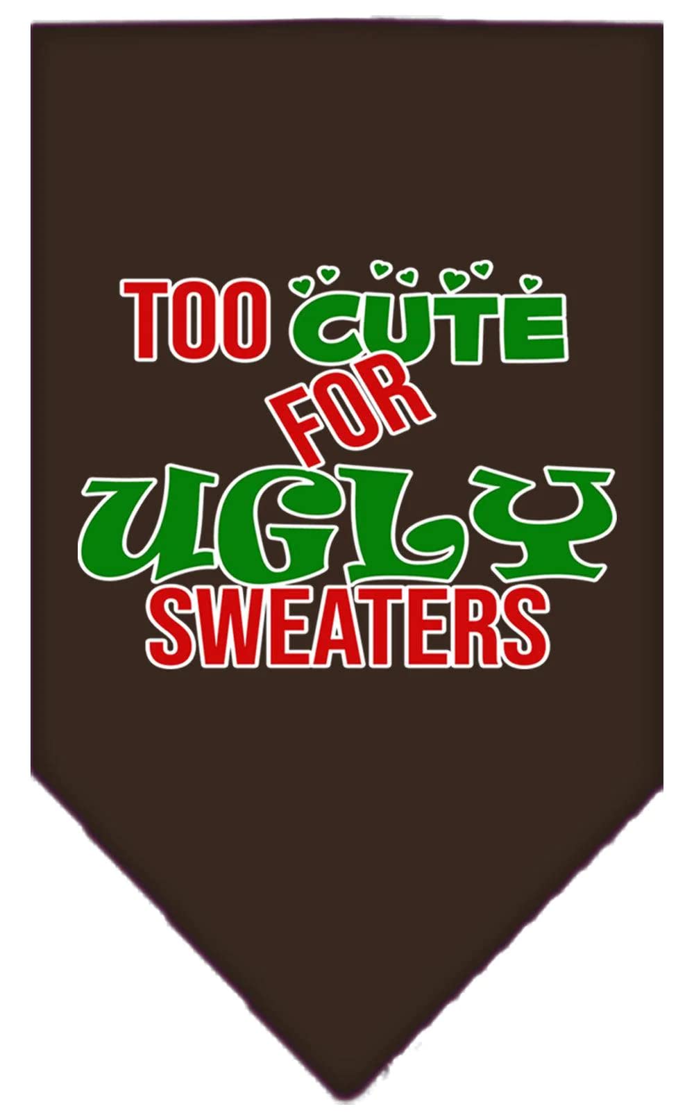 Christmas Pet and Dog Bandana Screen Printed, &quot;Too Cute For Ugly Sweaters&quot; Cocoa Small