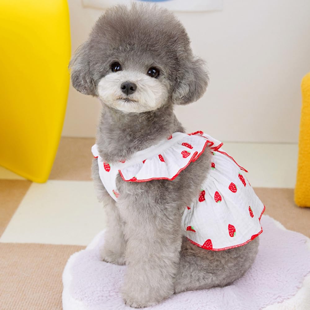 Dog Dresses For Small Dogs Girl, 100% Cotton Girl Dog Clothes With Leash Ring & Bow Decor,Cute Small Dog Clothes For Girls Straw