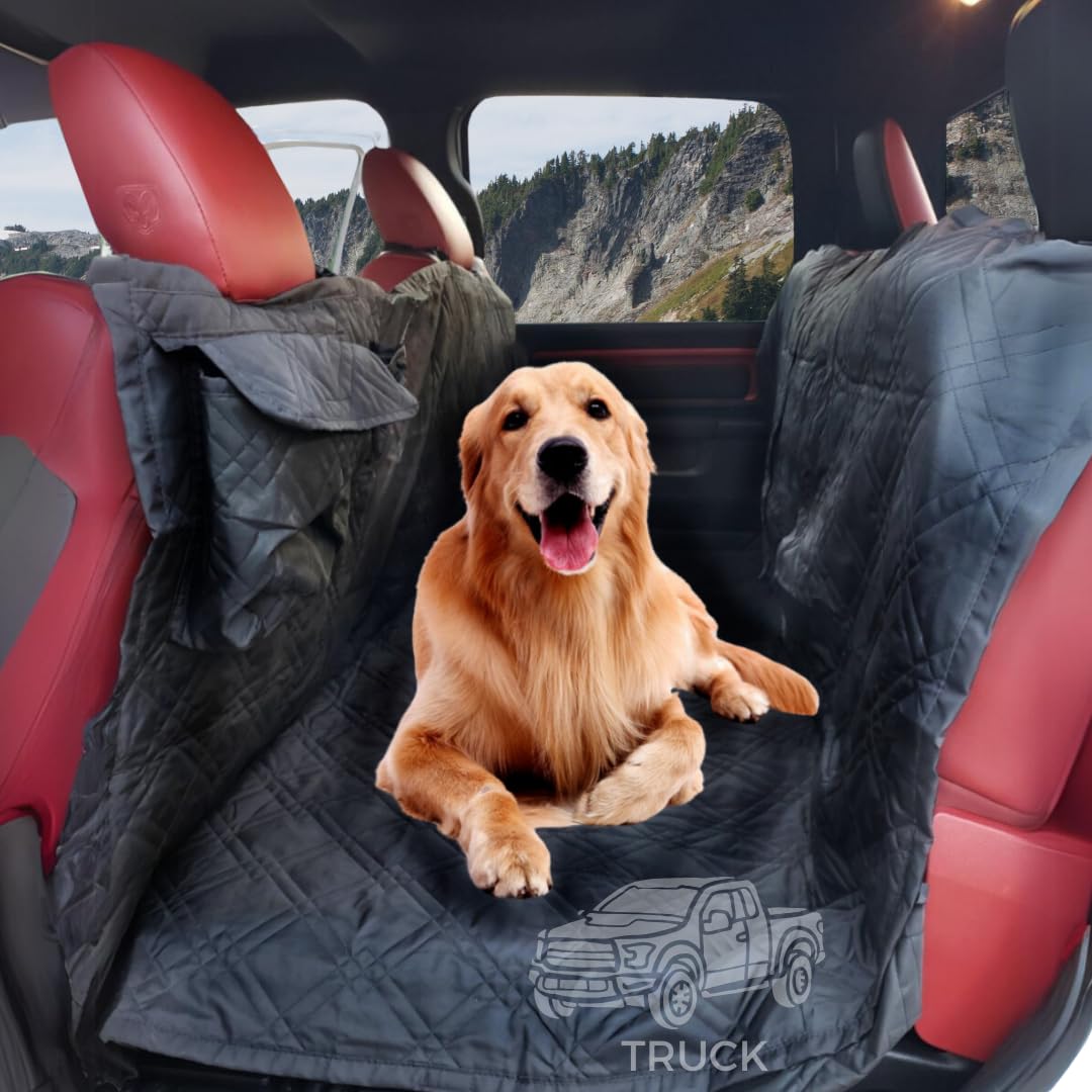 Deluxe Quilted And Padded Dog Pet Car Back Seat Cover With Comforting Fabric, Non-Slip Backing Best For Full Size Truck Crew Cab, Large Suv - Travel With Your Pet Mess Free - Extra Wide 62'X94', Black