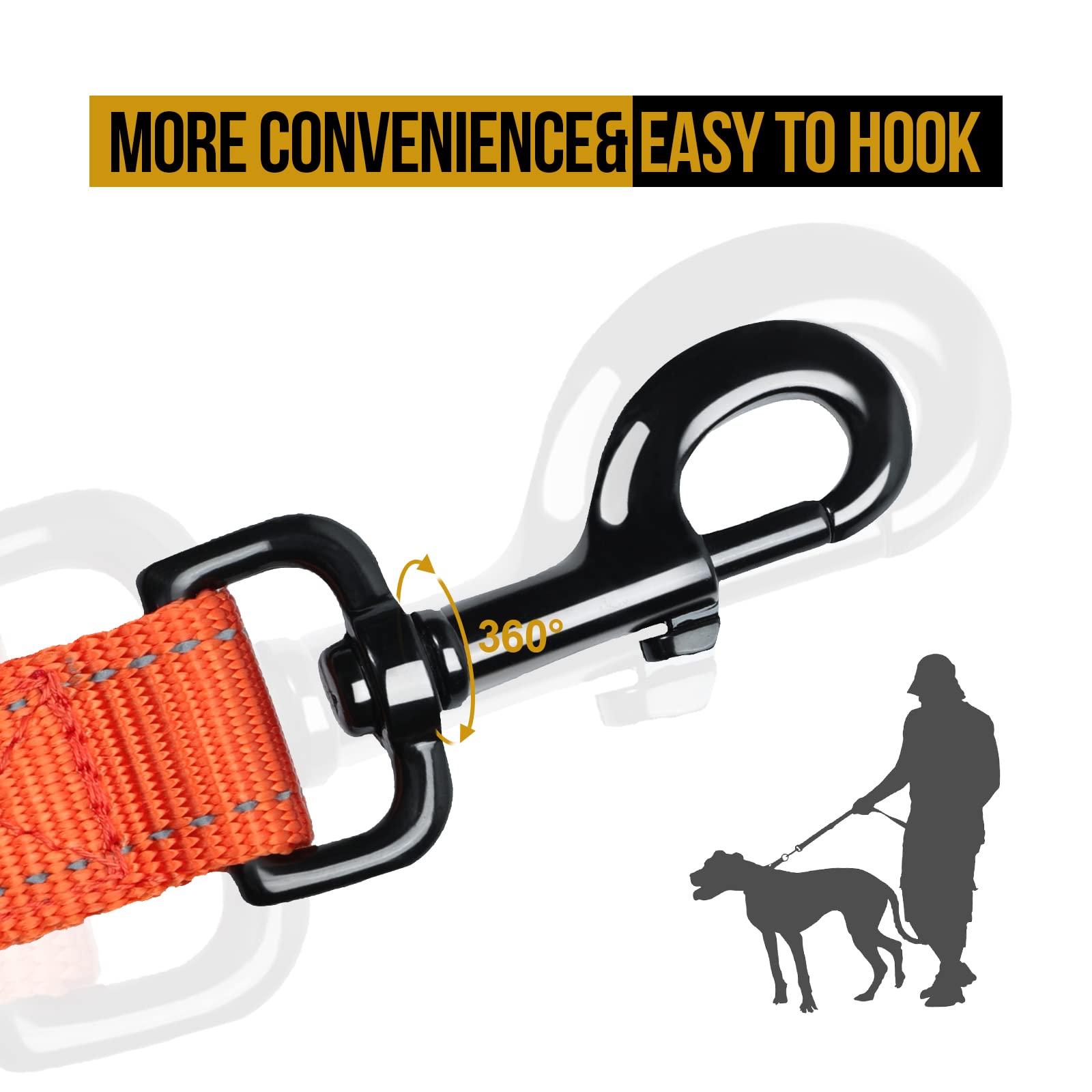 Onetigris Handled No-Pull Dog Walking Leash Long Traffic Leads For Medium To Large Dogs (Orange, 6Ft)