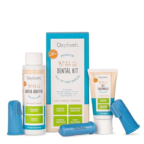 Oxyfresh Pet Dental Kit - Vet-Formulated Toothpaste & Water Additive, 1oz + 3oz, 3 Large Brushes - Fresh Breath & Clean Teeth for Dogs & Cats