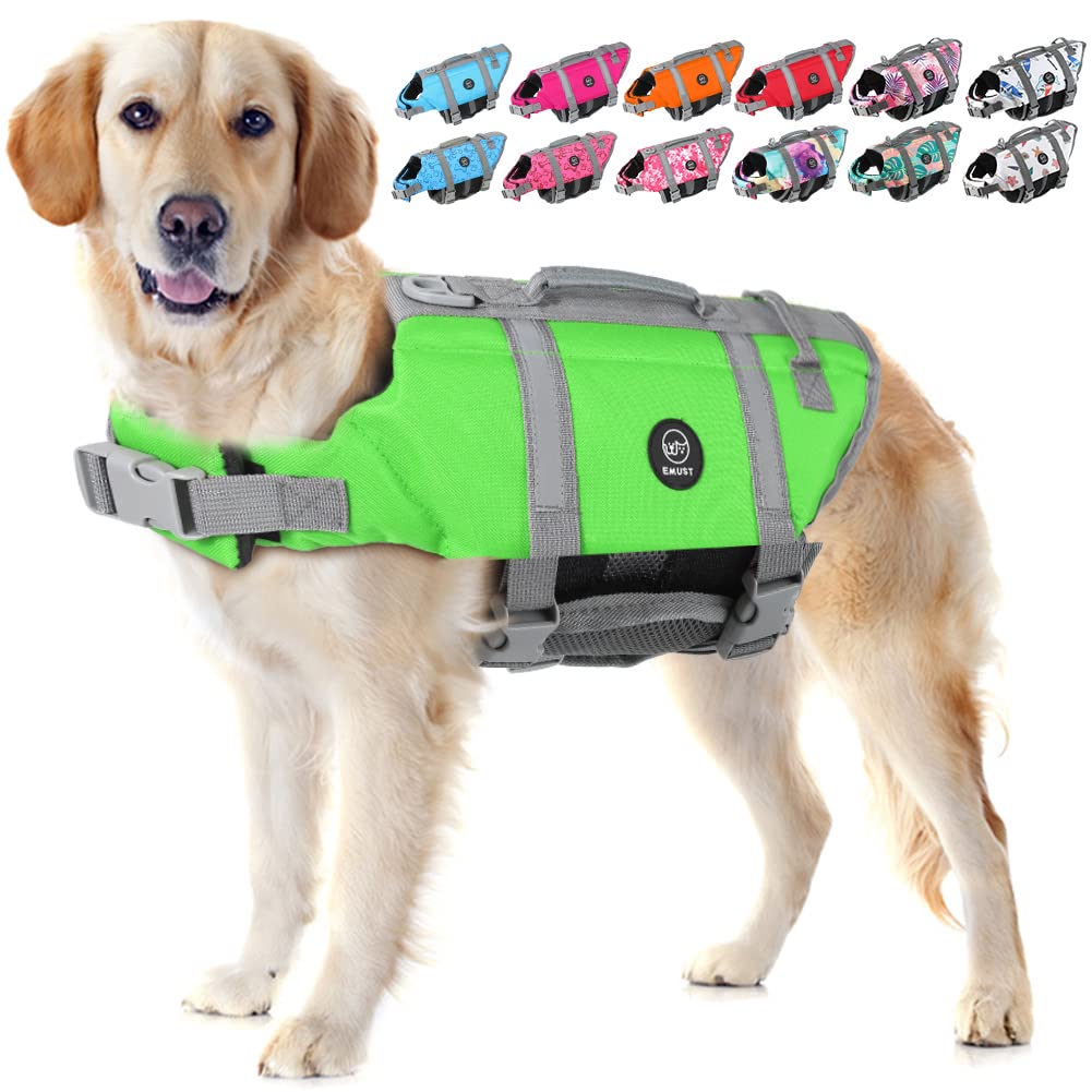 Emust Dog Life Vests, Adjustable Dog Life Jacket With Rescue Handle, Dogs Flotation Vest For Small/Medium/Large Dogs, Xs, Newgre
