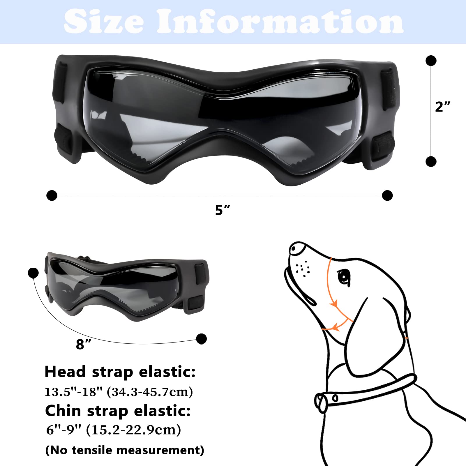 QUMY Dog Goggles UV Protection for Small to Medium Dogs, Windproof, Anti-Fog, Black, 4 Piece Set