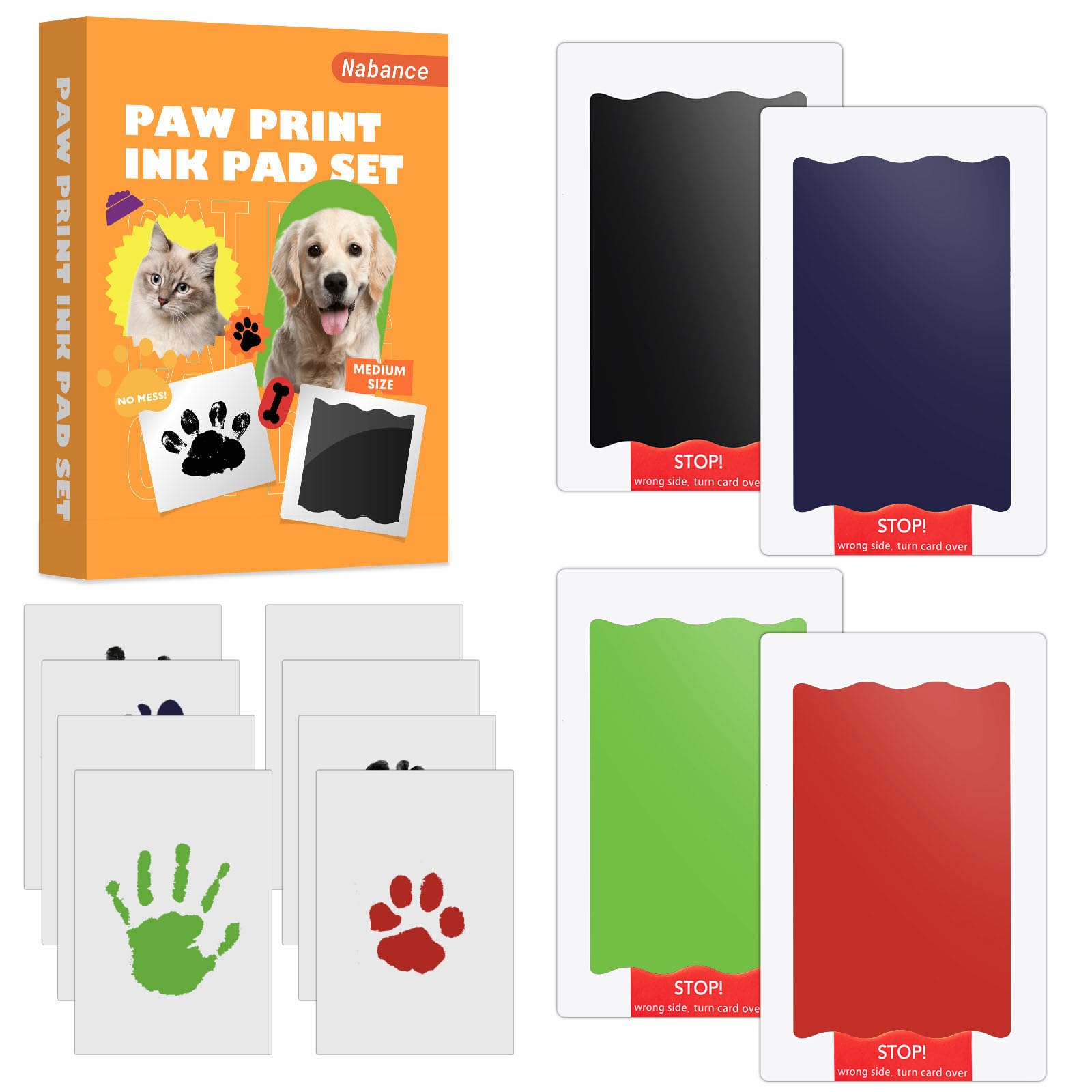 Nabance Baby Hand and Footprint Kit, Paw Print Kit, Dog Paw Nose Print Kit, 4 Colour Inkless Print Pads, 8 Imprint Cards, No Mes