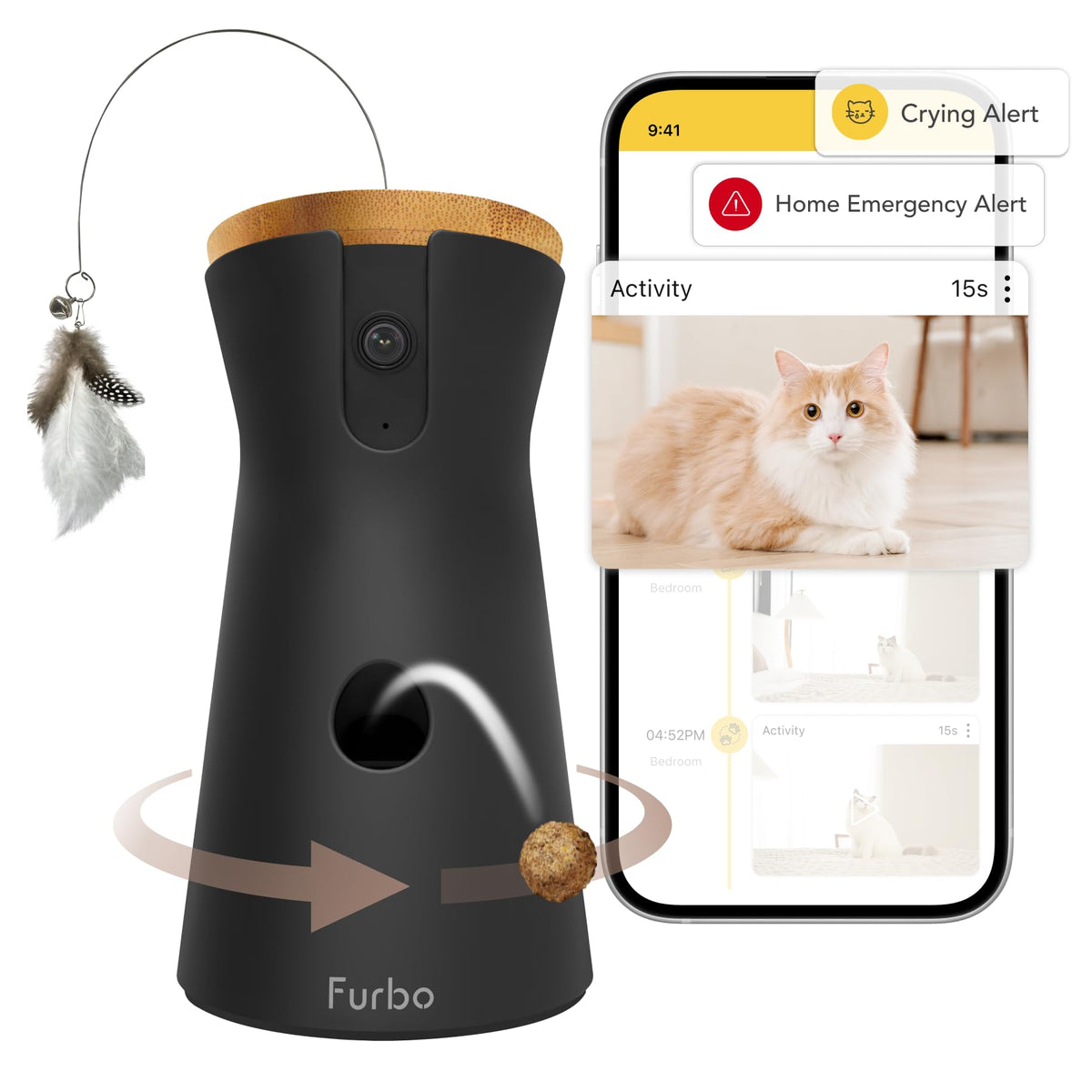 Furbo 360° Cat Camera + Nanny Bundle: Home Security & Cat Safety Alerts, Rotating Pet Treat Dispenser Camera With Speaker, Smart Home Indoor Cam W Phone App (Additional Subscription Required At Setup)
