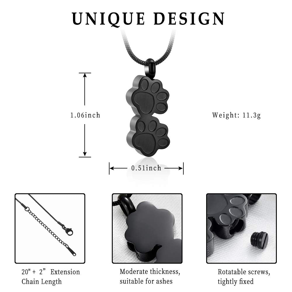 Pet Urns For Dogs/Cats - Pet Urn - Pet Ashes Necklace - Paw Print Urn Necklace With Mini Keepsake Urn Memorial Ash Jewelry