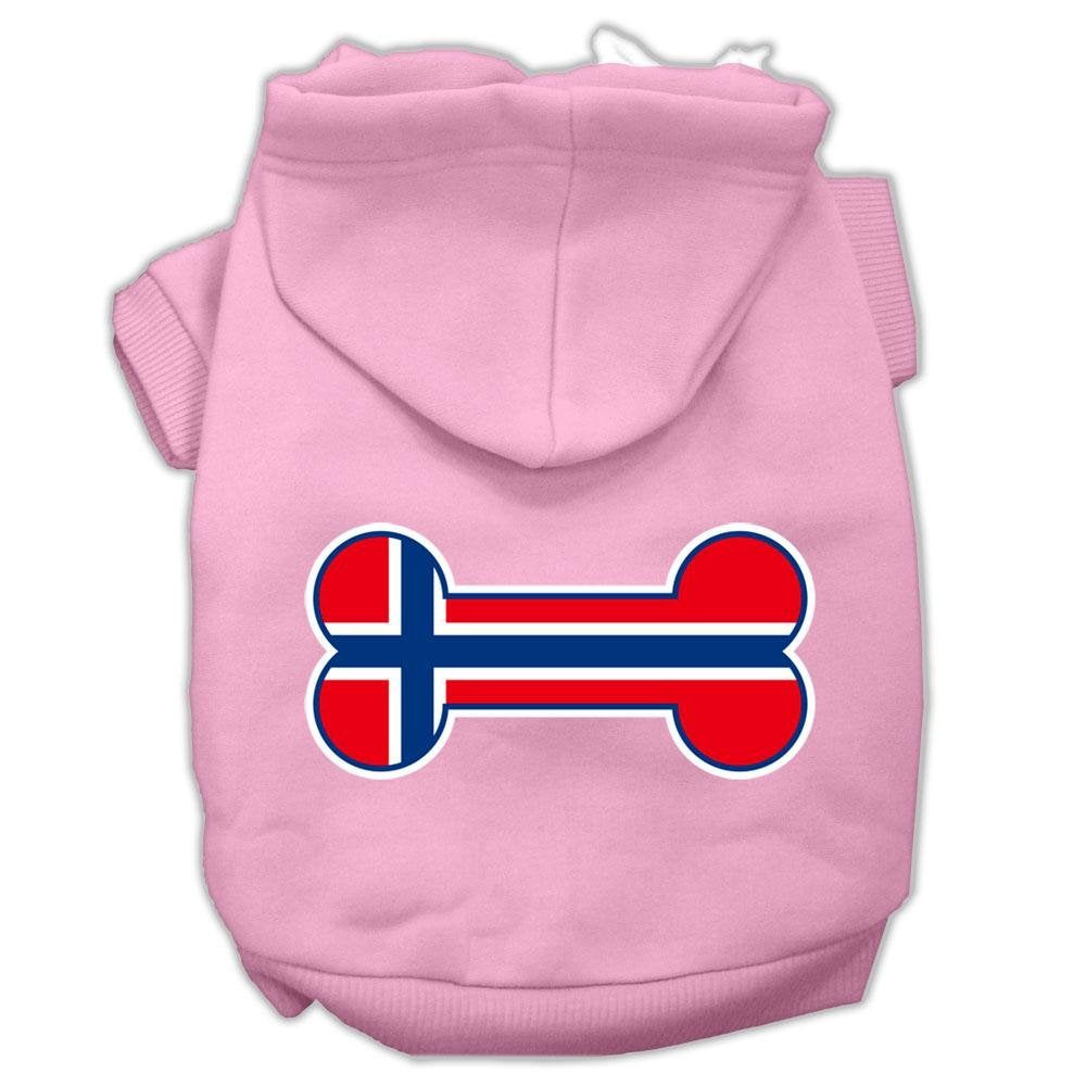 Pet, Dog & Cat Hoodie Screen Printed, 'Bone Shaped Norway Flag' Light Pink Lg (10-14 Lbs.)