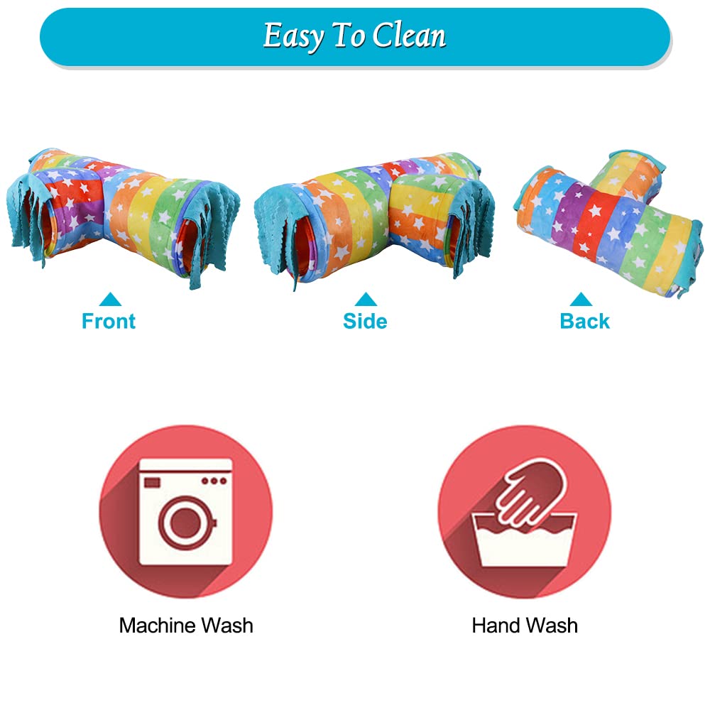 Guinea Pig Tunnel-Homeya Guinea Pig Hideout,Collapsible 3 Way Hamster Play Tubes With Fleece Forest Curtain,Small Animal Pet Toys And Cage Accessories For Rabbit Bunny Ferret Rat Hedgehog-L