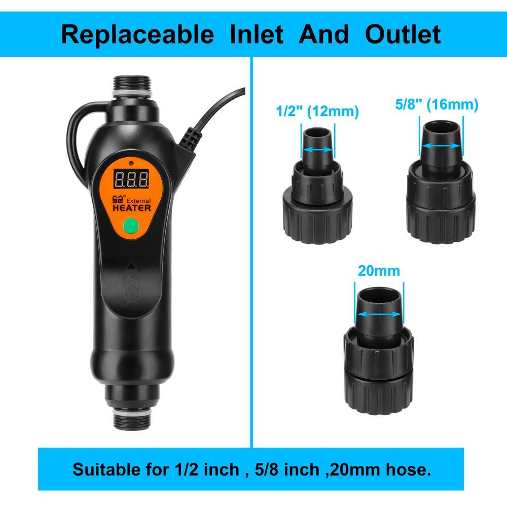 Datoo Aquarium External Heater In-Line Fish Tank External Heater 300W For Canister Filter