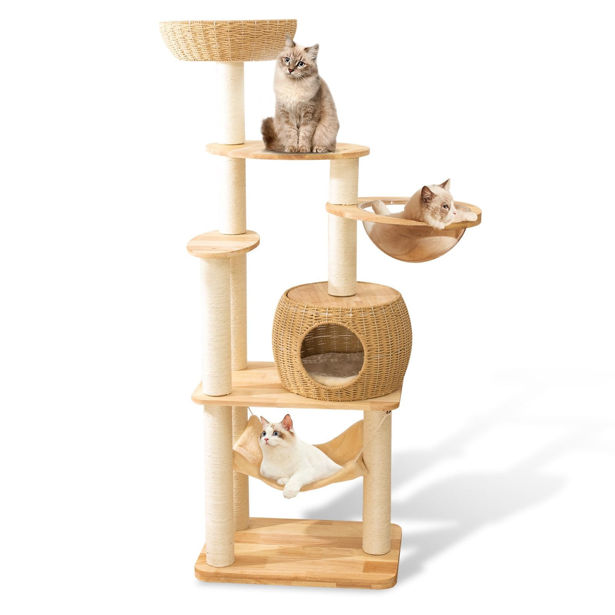 Cat Tree Tower For Indoor Cats, House Condo For Large Cats, Modern Tall Manual Hand Woven With Sisal, Scratching Post, Cute Furn