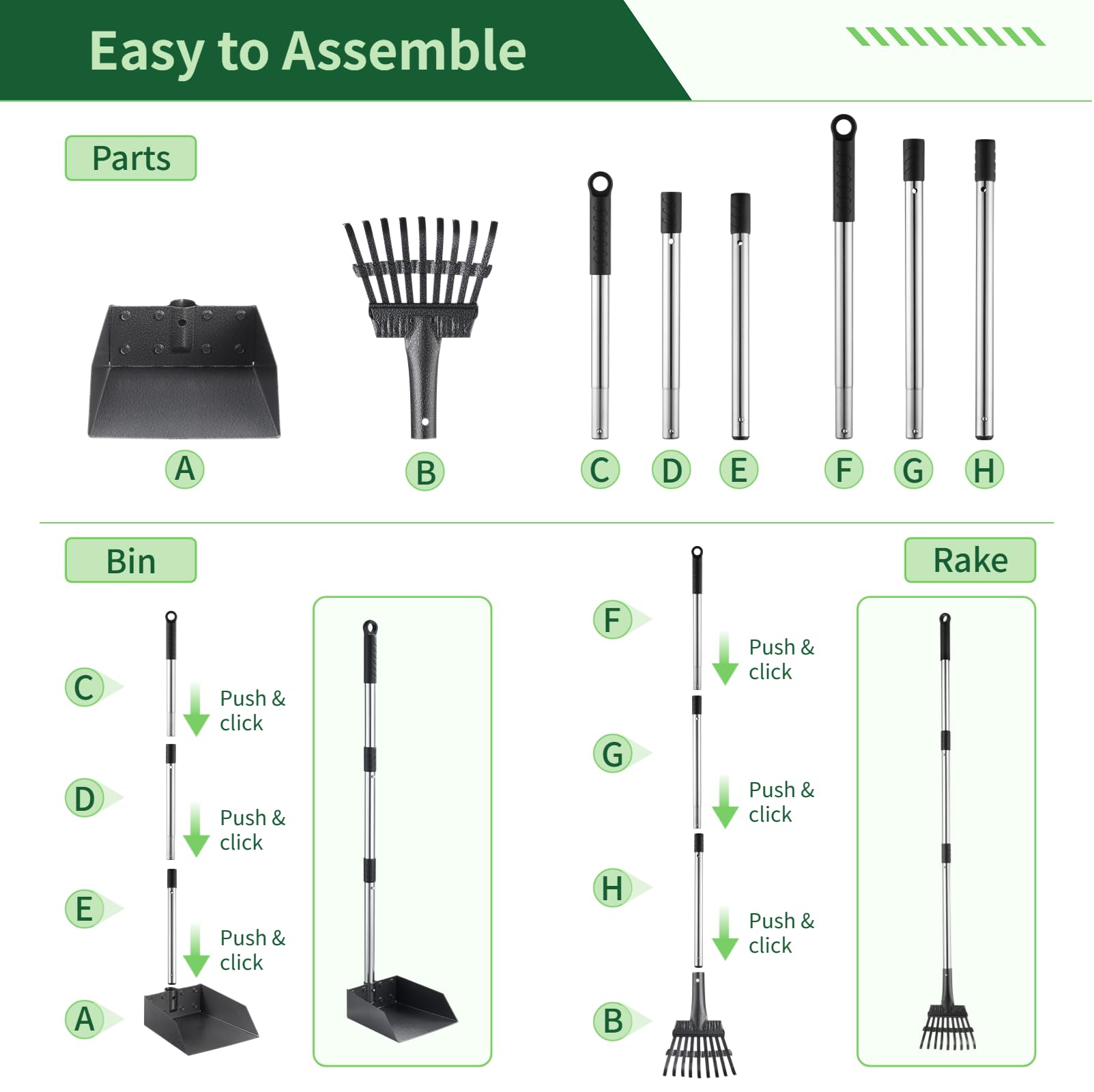 Biubiucat Dog Pooper Scooper, Dog Poop Trash Can Set With Removable Inner Bucket, Long Handle Rake, 150 Waste Bags, Easy Pick Up