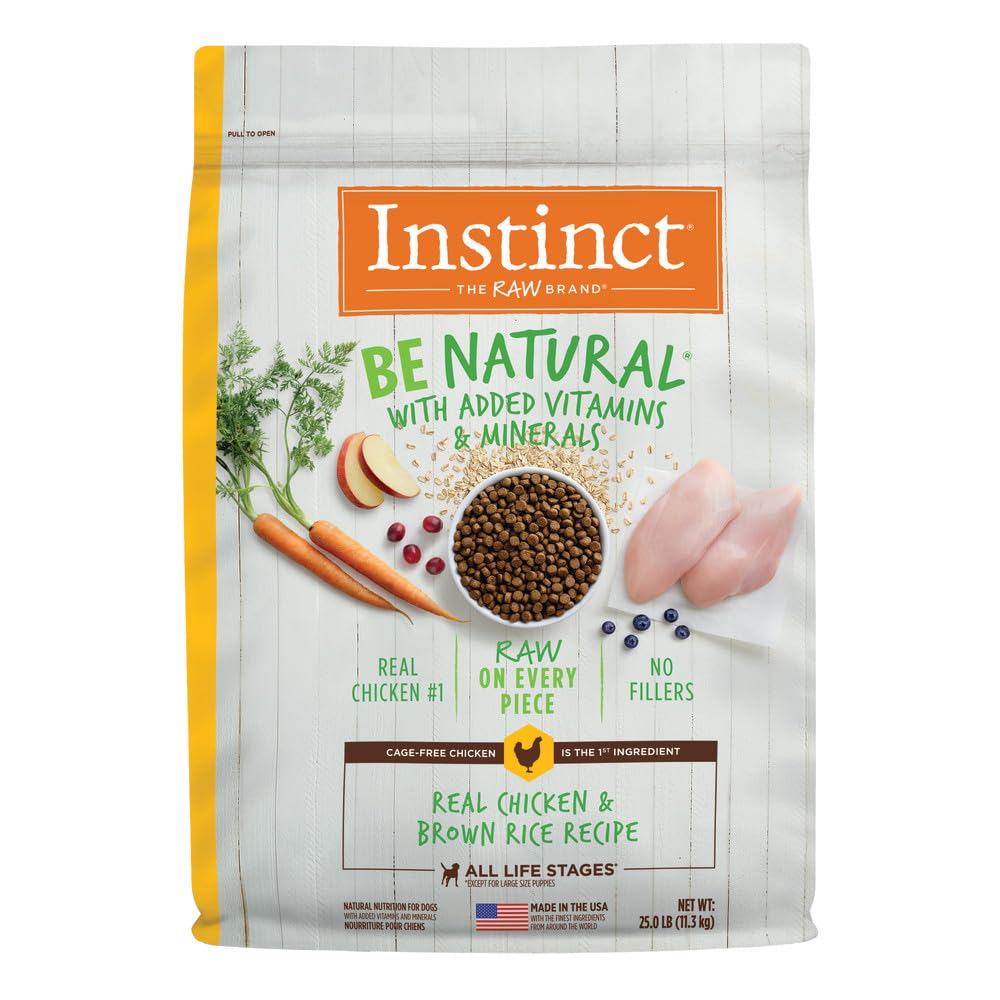Instinct Be Natural, Natural Dry Dog Food, Raw Coated Kibble - Real Chicken & Brown Rice, 25 lb. Bag