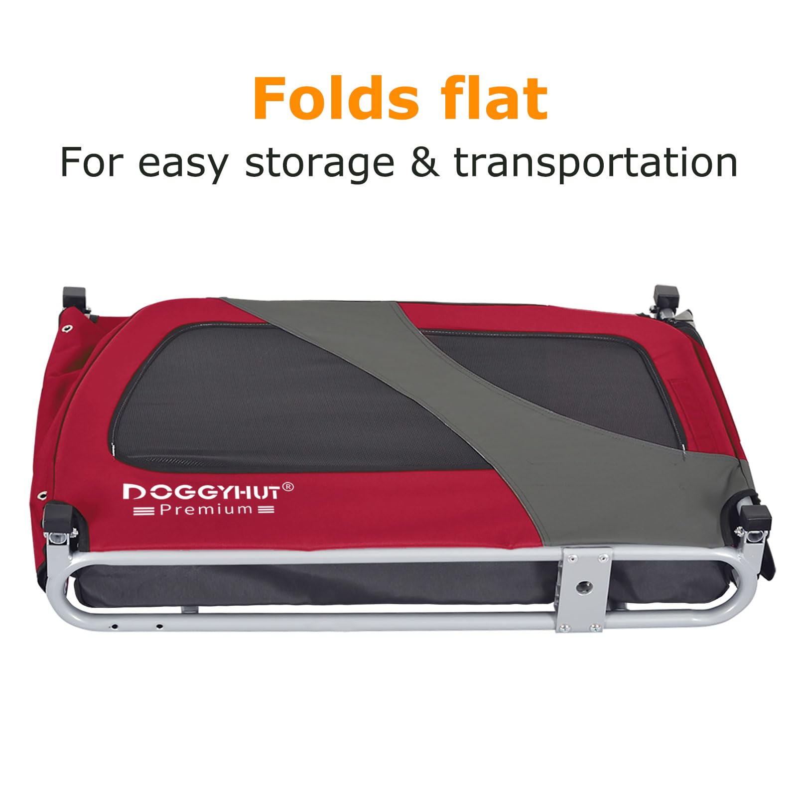 Doggyhut?Premium Xl Pet Bike Trailer For Large Dog Or Multiple Small Dogs, Up To 100 Lbs,Dog Bicycle Carrier,Low Center Of Gravity,Easy Folding Frame Cart (Red)