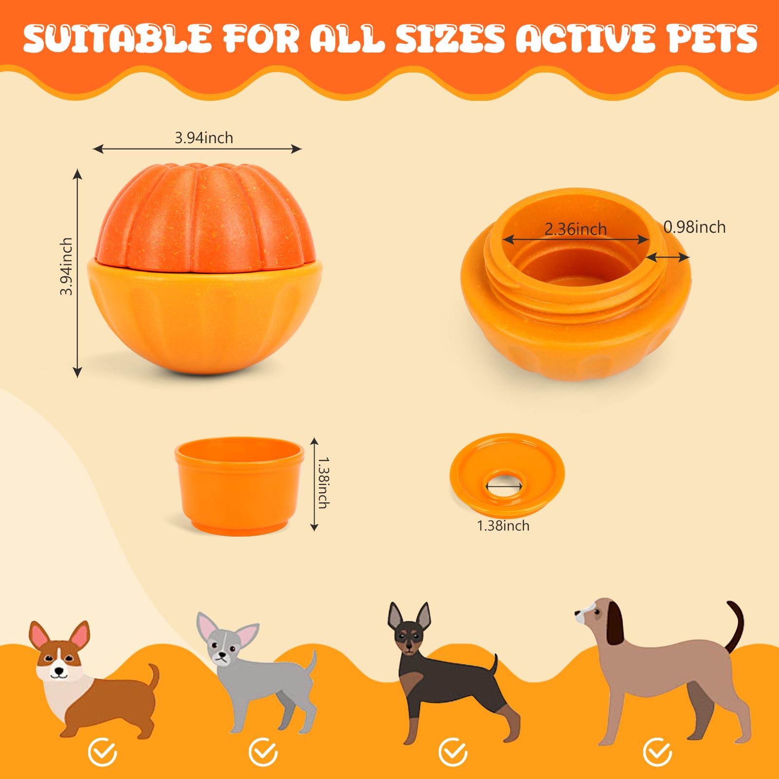 Yummy Sam Frozen Treat Dispensing Dog Toy Ball - Durable Interactive Puzzle Chew Toy for Medium/Large Dogs - Orange