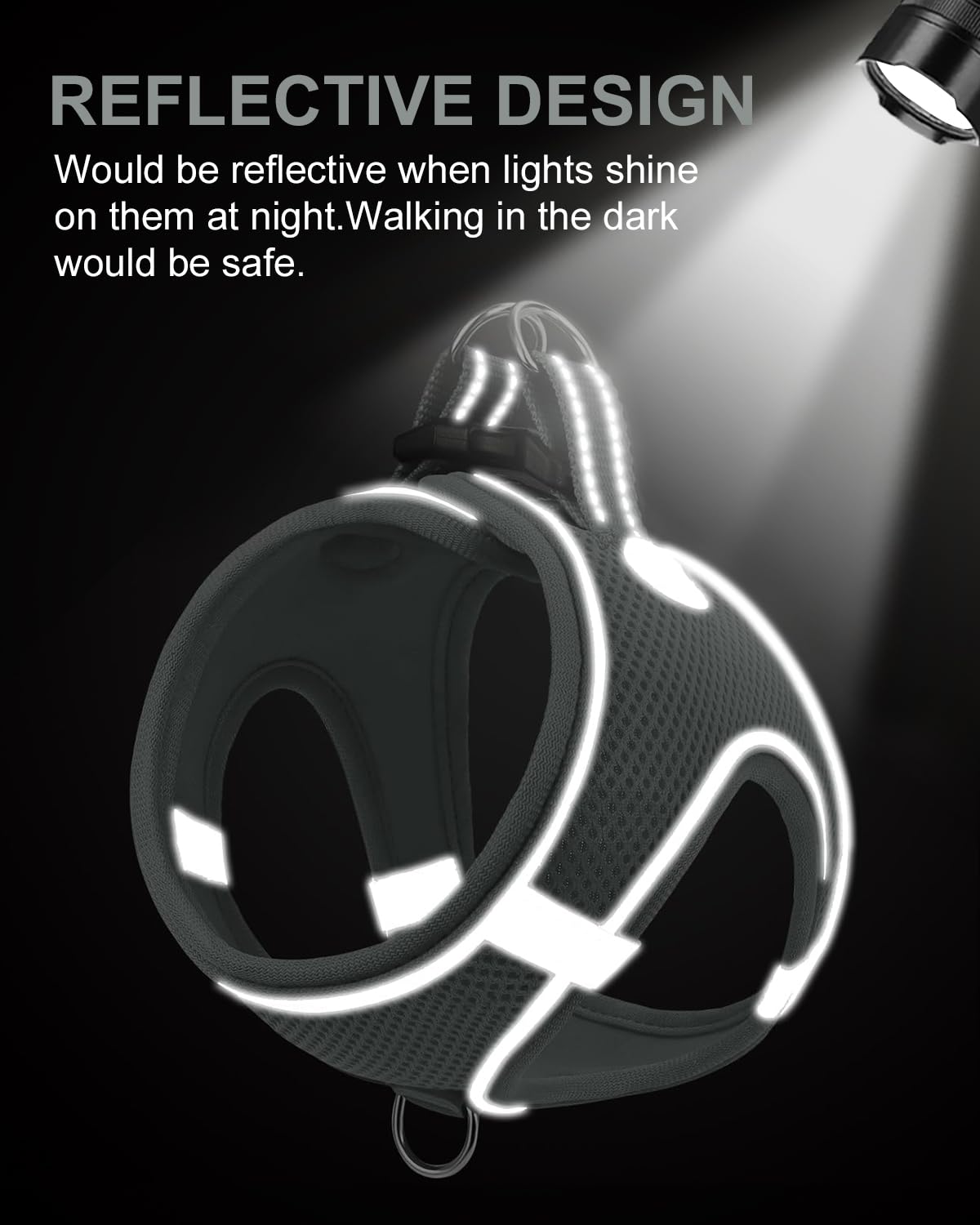 Joytale Small Dog Harness, Breathable Mesh Step-In Vest, Reflective Soft Padded Harnesses Small Sized Dog For Walking, Gray, S