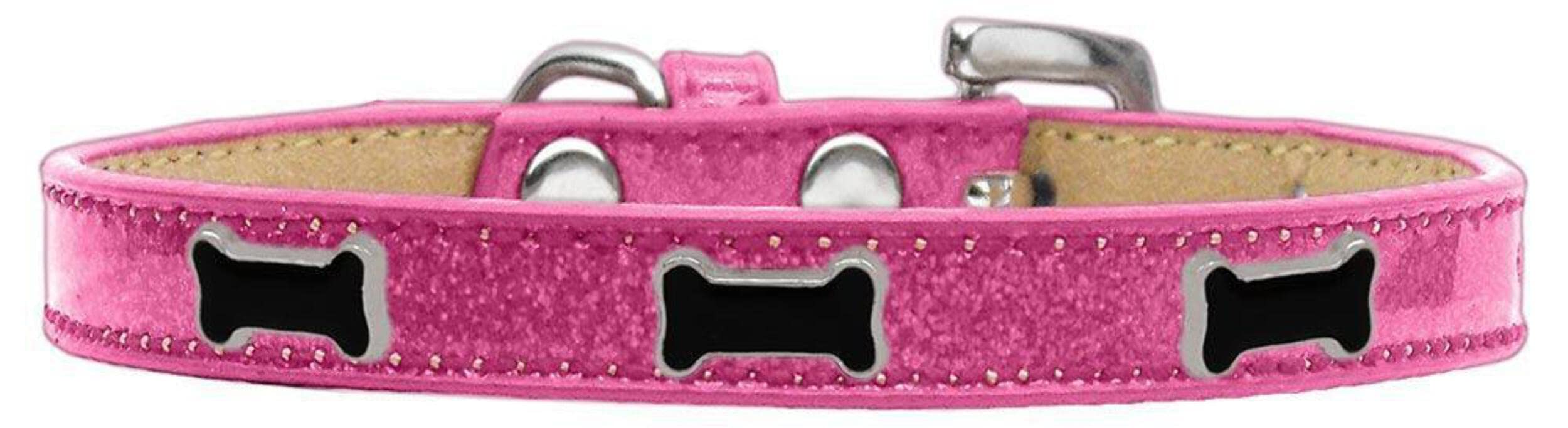Mirage Pet Products Black Bone Widget Dog Collar Pink Ice Cream, Size 14