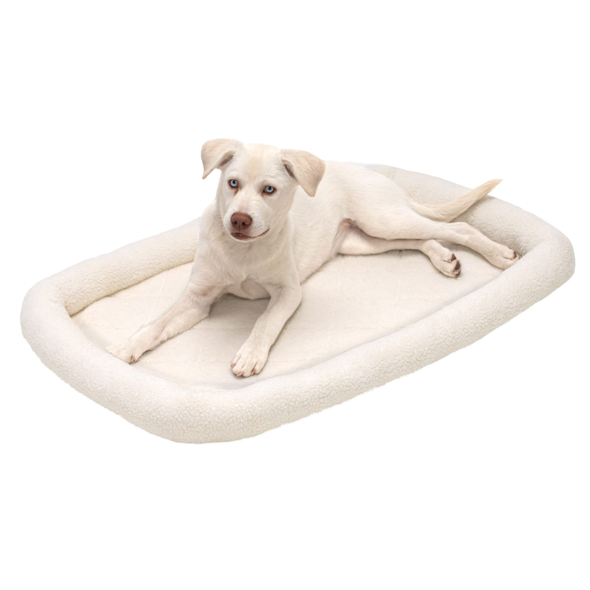 Furhaven Dog Bed For Large/Medium Dogs, 100% Washable, Sized To Fit Crates - Sherpa Fleece Bolster Crate Pad - Cream, Large, 36.