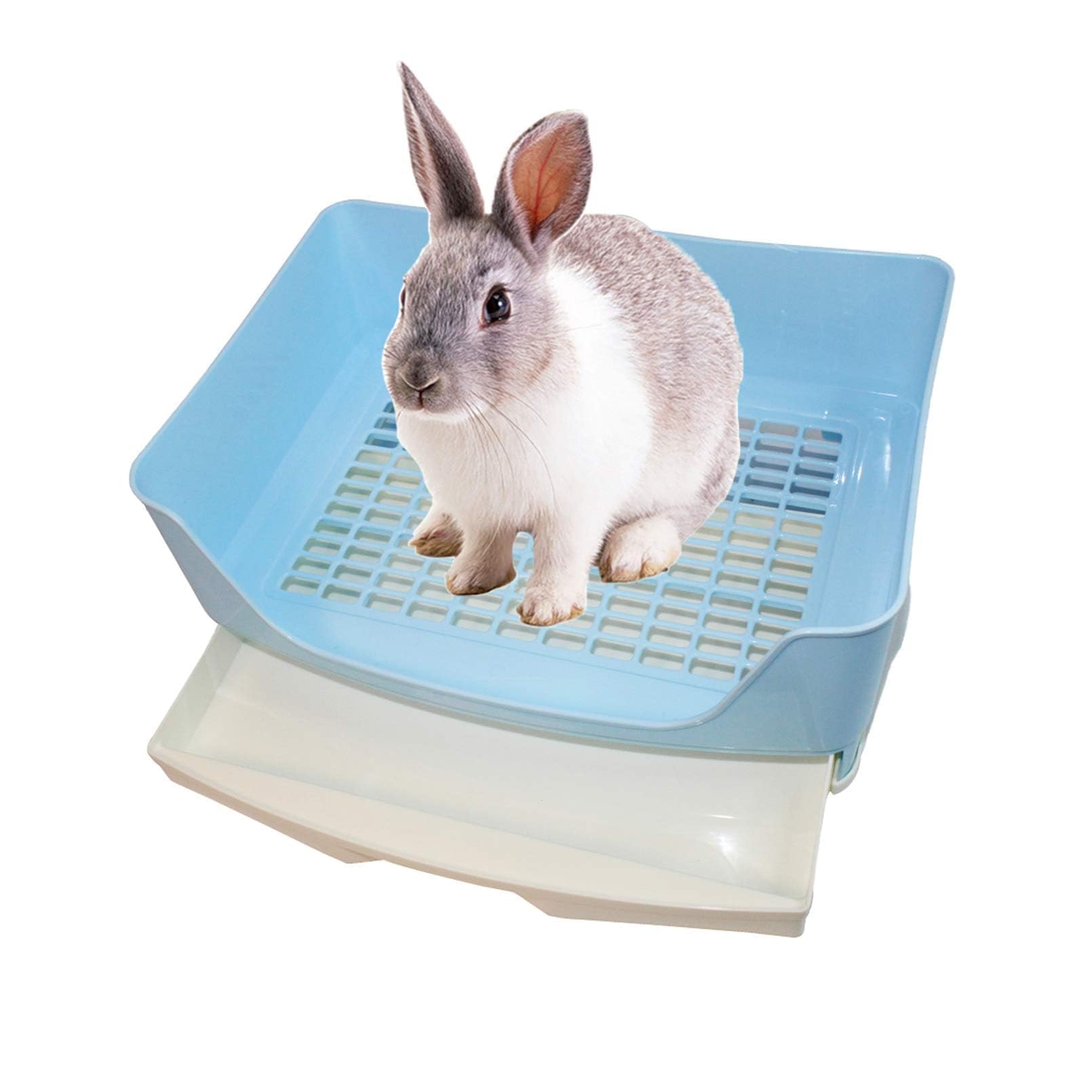 Kathson Large Rabbit Litter Box Trainer, Potty Corner Toilet With Drawer Bigger Pet Pan For Adult Hamster, Guinea Pig, Ferret, Galesaur, Bunny And Other Animals (Blue)
