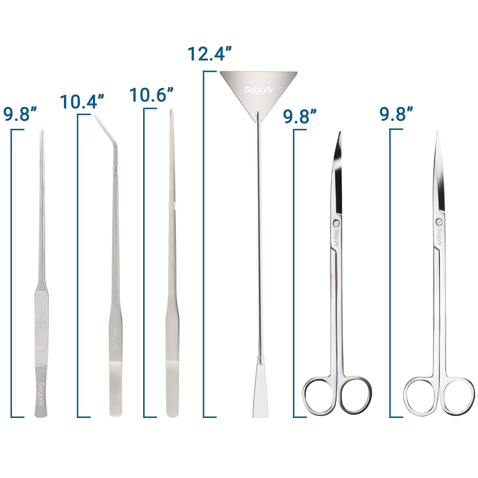 Segarty 6-in-1 Stainless Steel Aquascaping Tools Kit - Silver Plant Scissors, Tweezers, Scrapers for Fish Tank Care