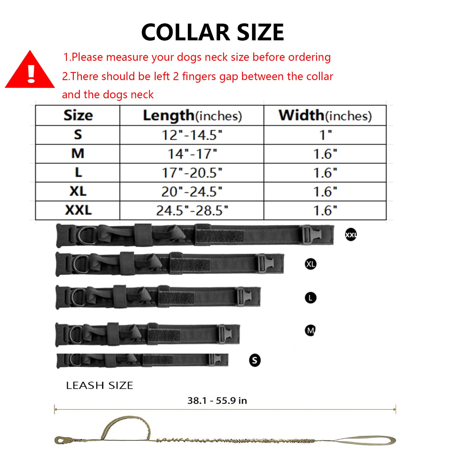 Tactical Dog Collar And Leash Set Tactical Dog Collar With Handle Bungee Leash Adjustable Military Training Nylon Collar Dog Training Collar Leash Set With Control Handleand Metal Buckle (Black Xxl