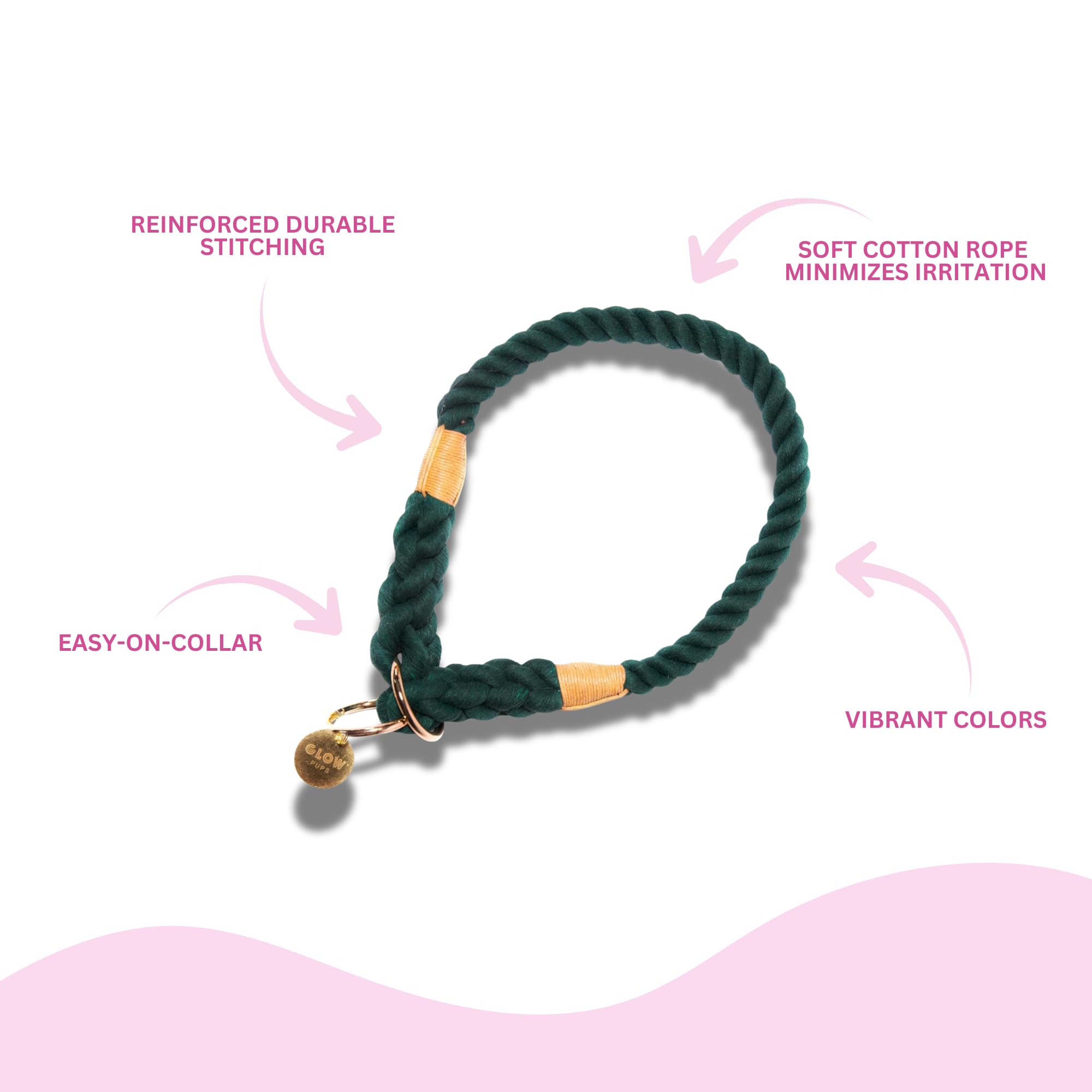 Glow Pups Rope Dog Collar, Handmade Ombre Slip Collar For Medium And Large Dogs, Durable Rope Construction, Adjustable Fit, Easy