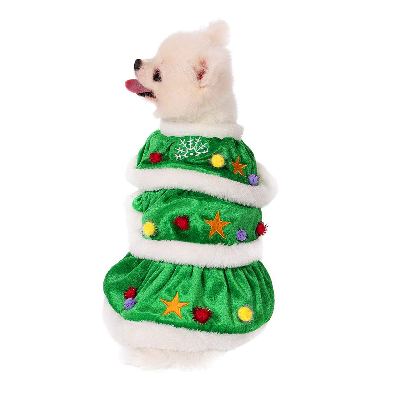 Filhome Dog Christmas Tree Costume, Pet Cat Christmas Dress Winter Fleece Coat Clothes Sweater Puppy Xmas Outfit Apparel