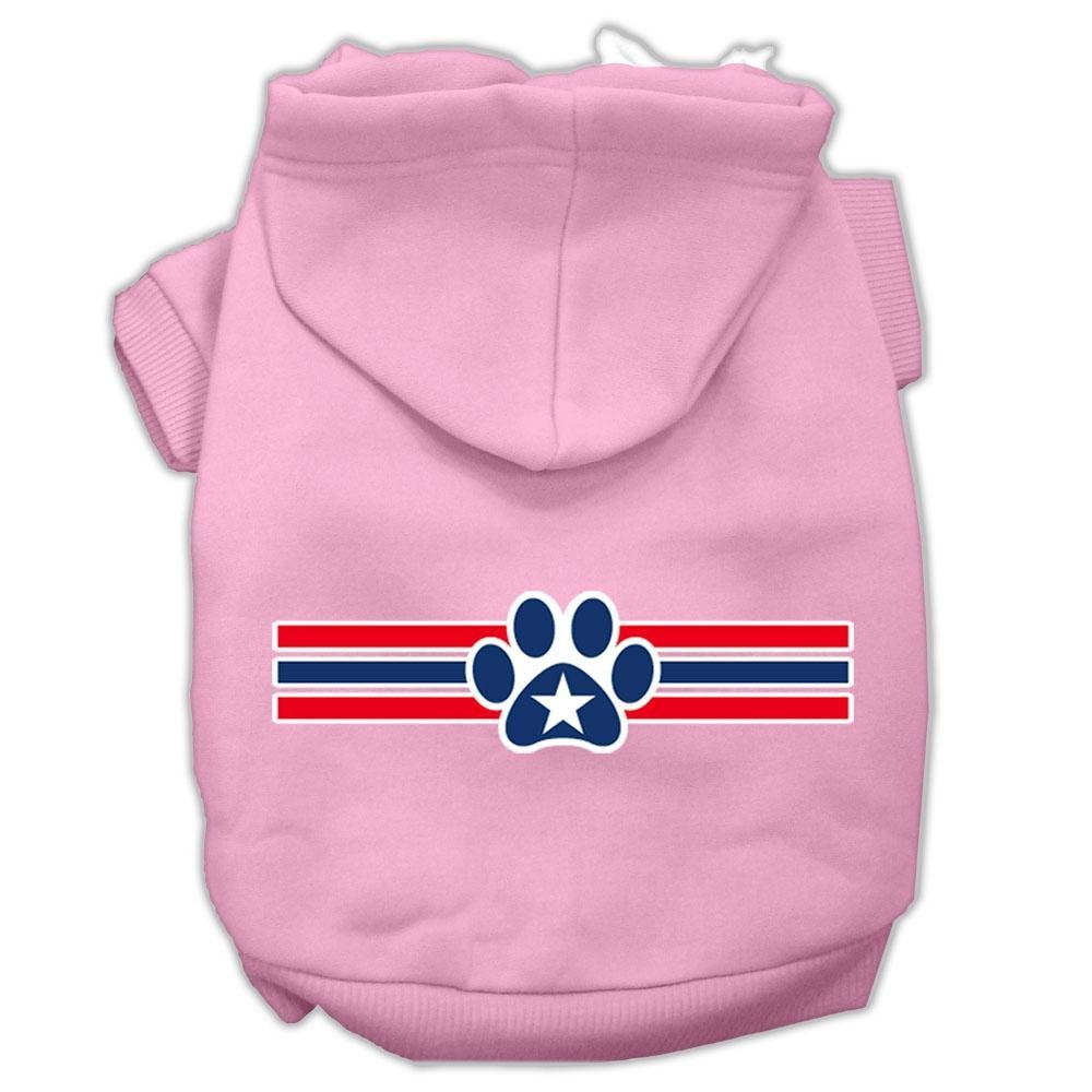 Pet Dog & Cat Hoodie Screen Printed, 'Patriotic Star Paw' Light Pink Lg (10-14 Lbs.)