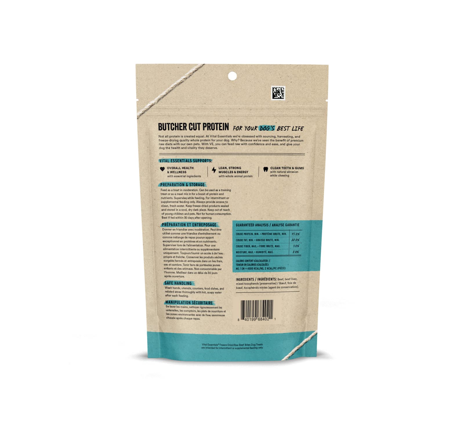 Vital Essentials Freeze Dried Raw Whole Animal Dog Treats, Beef Bites, 2.5 oz