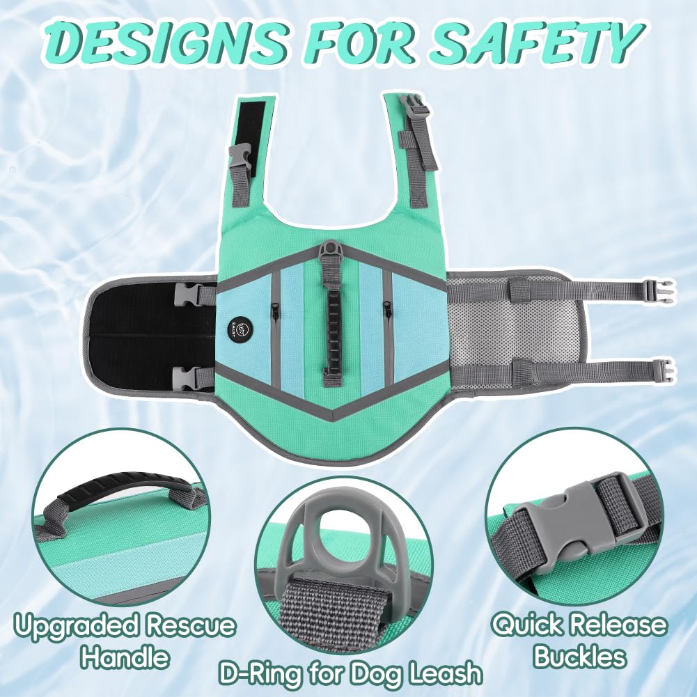 Emust Dog Life Vest, Lightweight Life Jacket For Dogs With Pockets, Stylish Dog Life Preserver With Rescue Handle & Reflective S