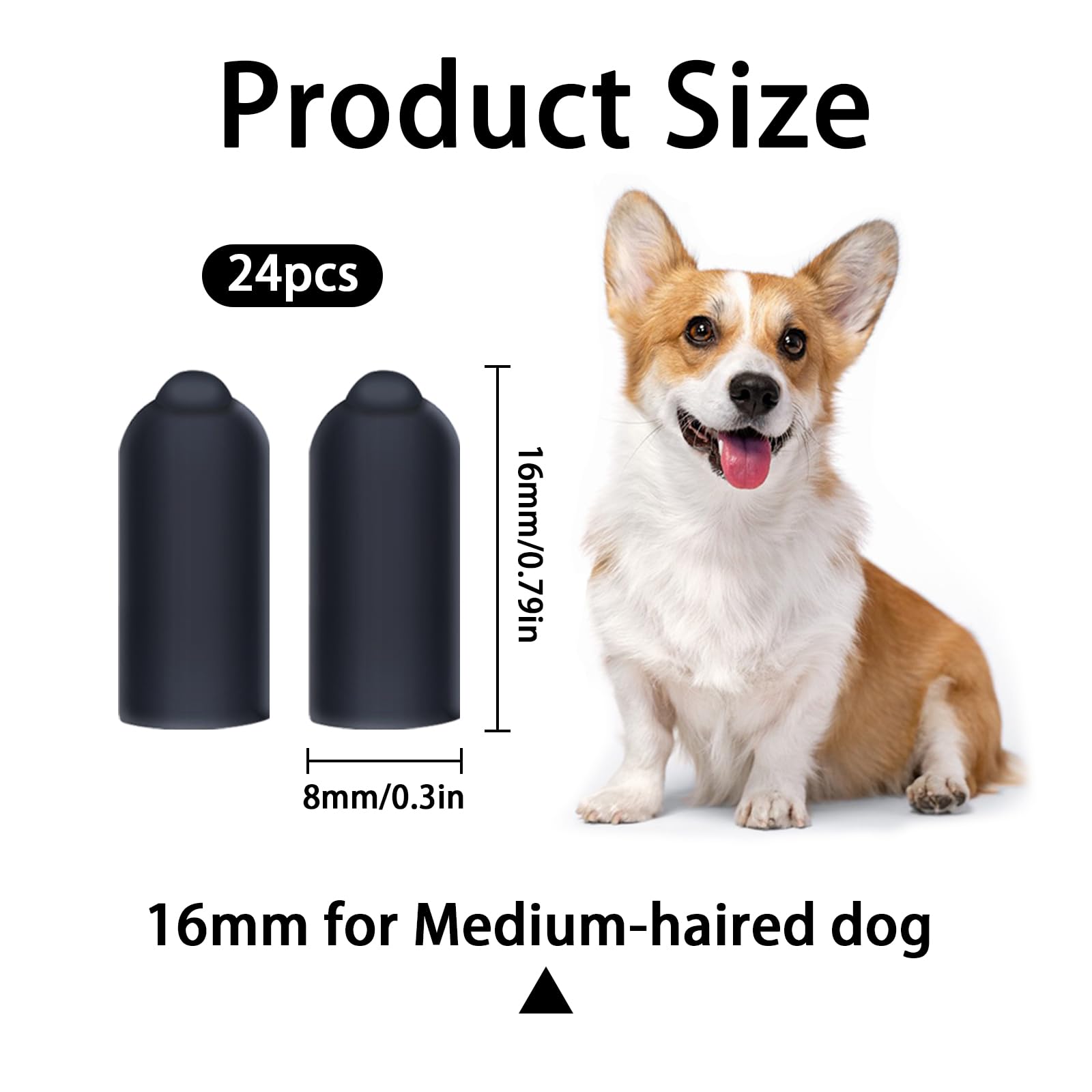 Sliverdew 16mm Black Column Rubber Sleeve for Prong Collar - 24 Shock Collar Tips Replacement for Dog Training & Anti Bark Collars