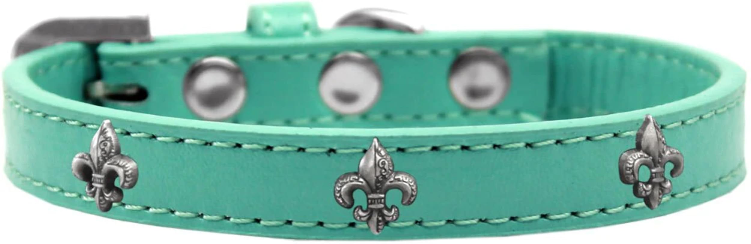 Dog, Puppy & Pet Widget Fashion Collar, Silver Fleur De Lis Red 10
