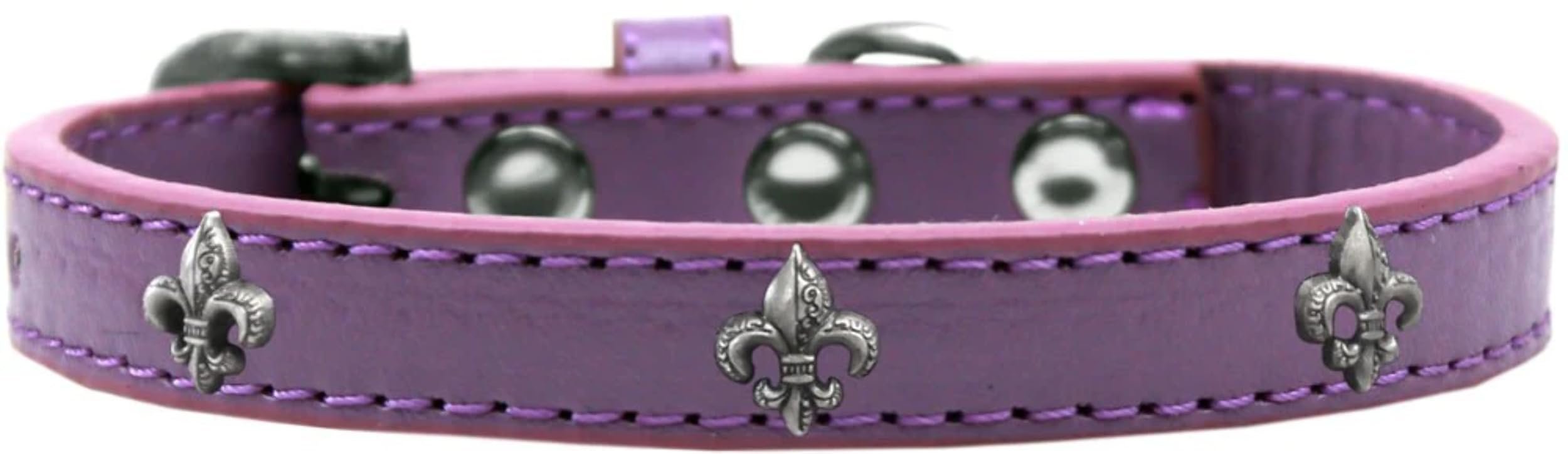 Dog, Puppy & Pet Widget Fashion Collar, &quot;Silver Fleur De Lis&quot; Lavender 18