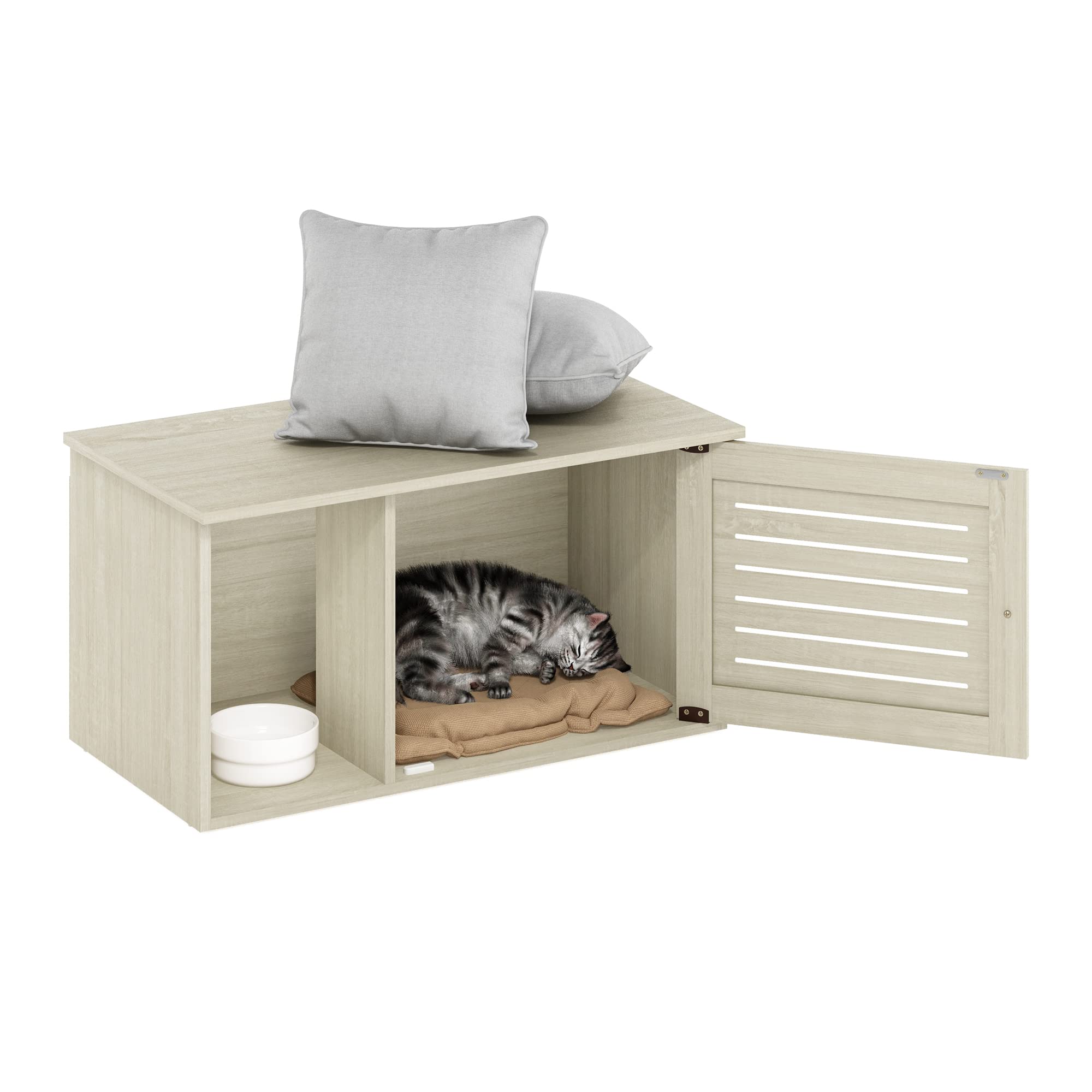 Furinno Peli Farmhouse Hidden Cat Litter Box with Divider, White Wash