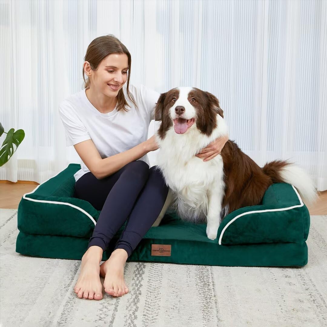 Comfort Expression Xl Orthopedic Dog Beds, Waterproof Dog Bed, Extra Large Dog Beds With Bolster, Washable Dog Bed Sofa Pet Bed With Removable Cover & Non-Slip Bottom(X-Large,Emerald)