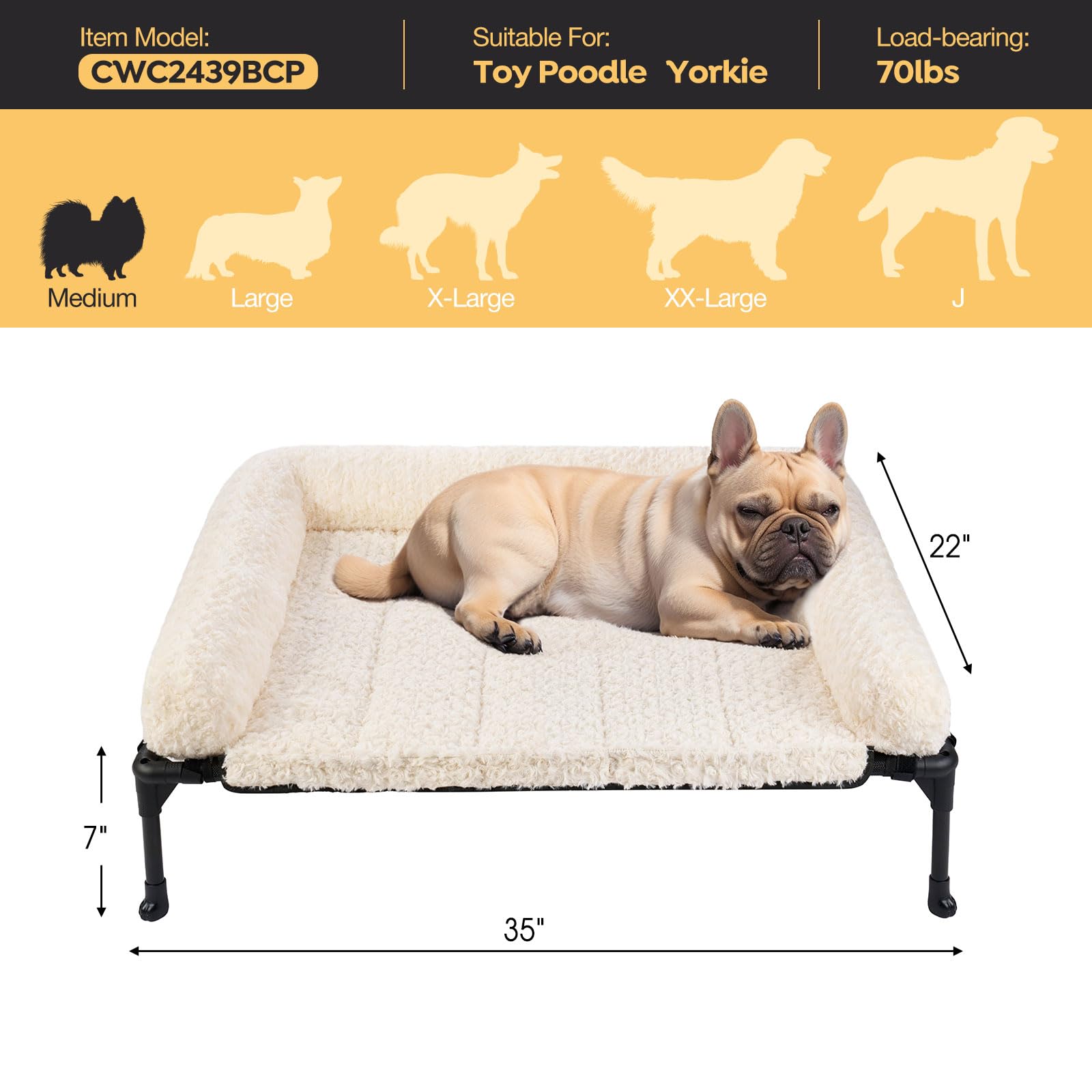 Veehoo Cooling Elevated Dog Bed Add Removable Deluxe Rose Plush Bolster Cushion Mat, 35'' X 22'' Washable Dog Couch Bed, Raised