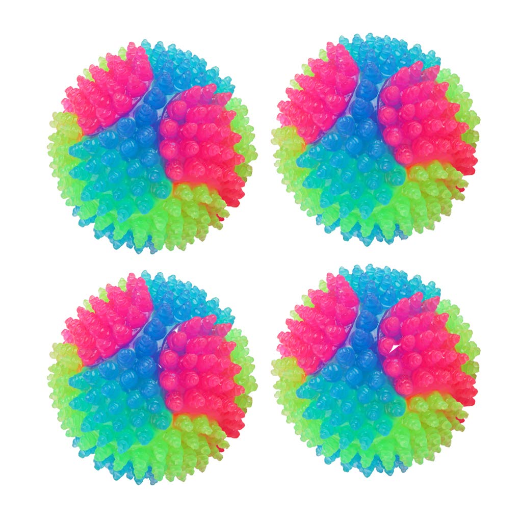 Fineinno 4 Pcs Light Up Dog Balls Flashing Elastic Ball Glow In The Dark Interactive Pet Toys For Puppy, Cats, Dogs (4 Pcs Stab 