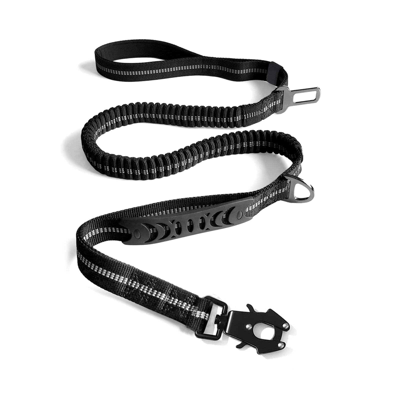 4-6FT Heavy Duty Dog Leash for Large Dogs, Shock Absorbing Bungee Tactical Dog Leash with 2 Padded Handle, Car Seatbelt and Meta