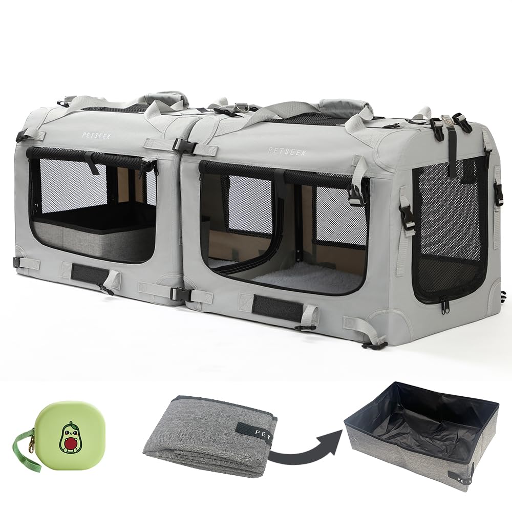 Petseek Extra Large Cat Carrier Soft Sided, Portable Small Dog Carrier for 2 Cats, 24 x16.5 x16  Car Travel Folding Comfortable 