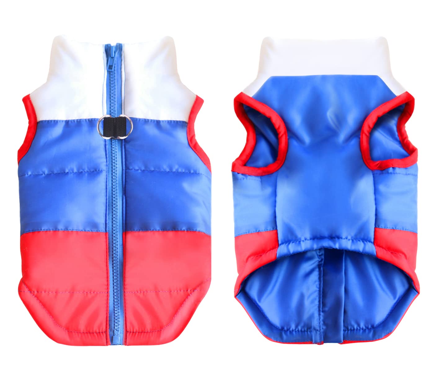 Idepet Pet Dog Cat Coat With Leash Anchor Color Patchwork Padded Puppy Vest Jacket Teddy Chihuahua Costumes Pug Cloth Xs S M L (Large, Red)