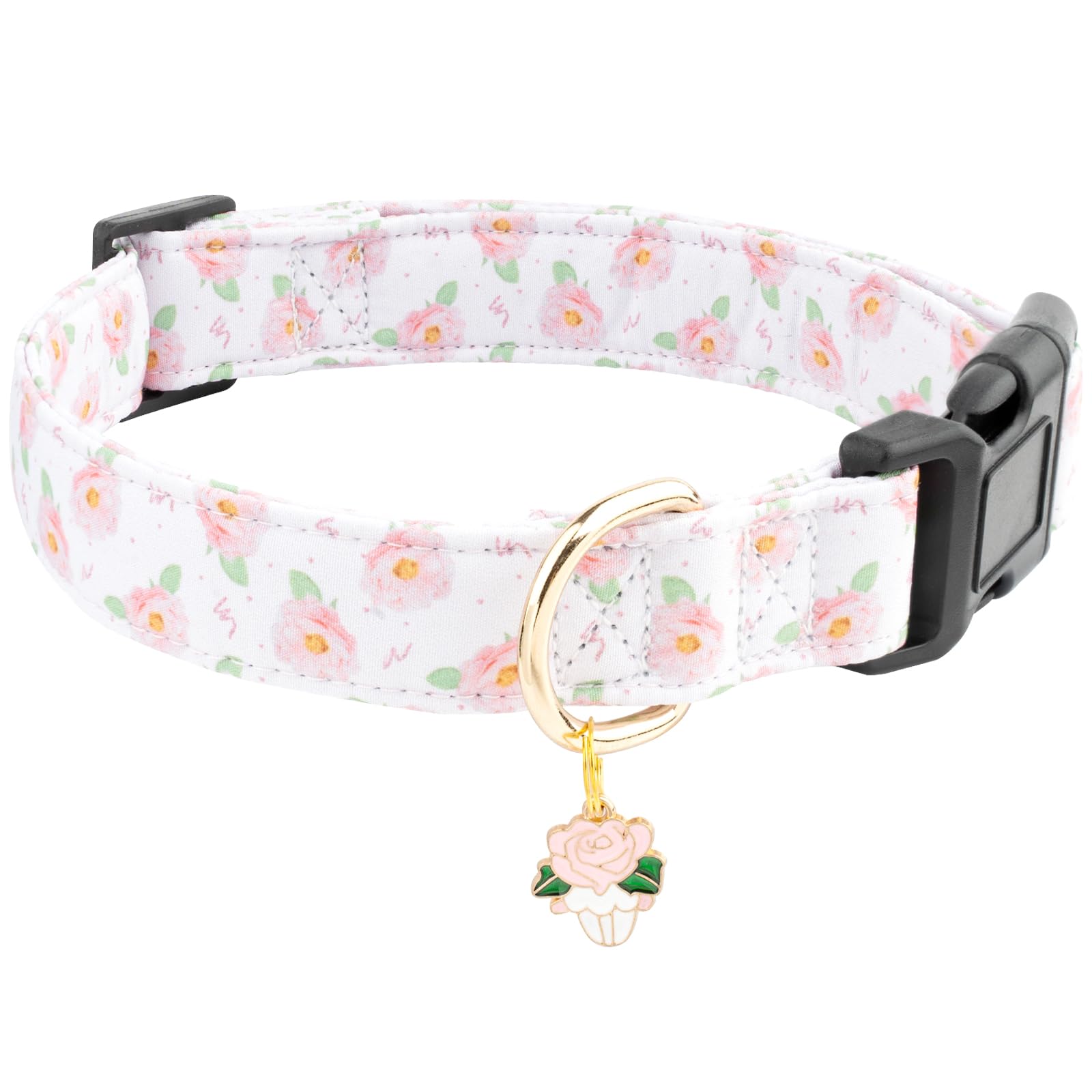 Faygarsle Floral Rose Patterned Cotton Dog Collar For Small, Medium, Large Boys Girls Dogs L