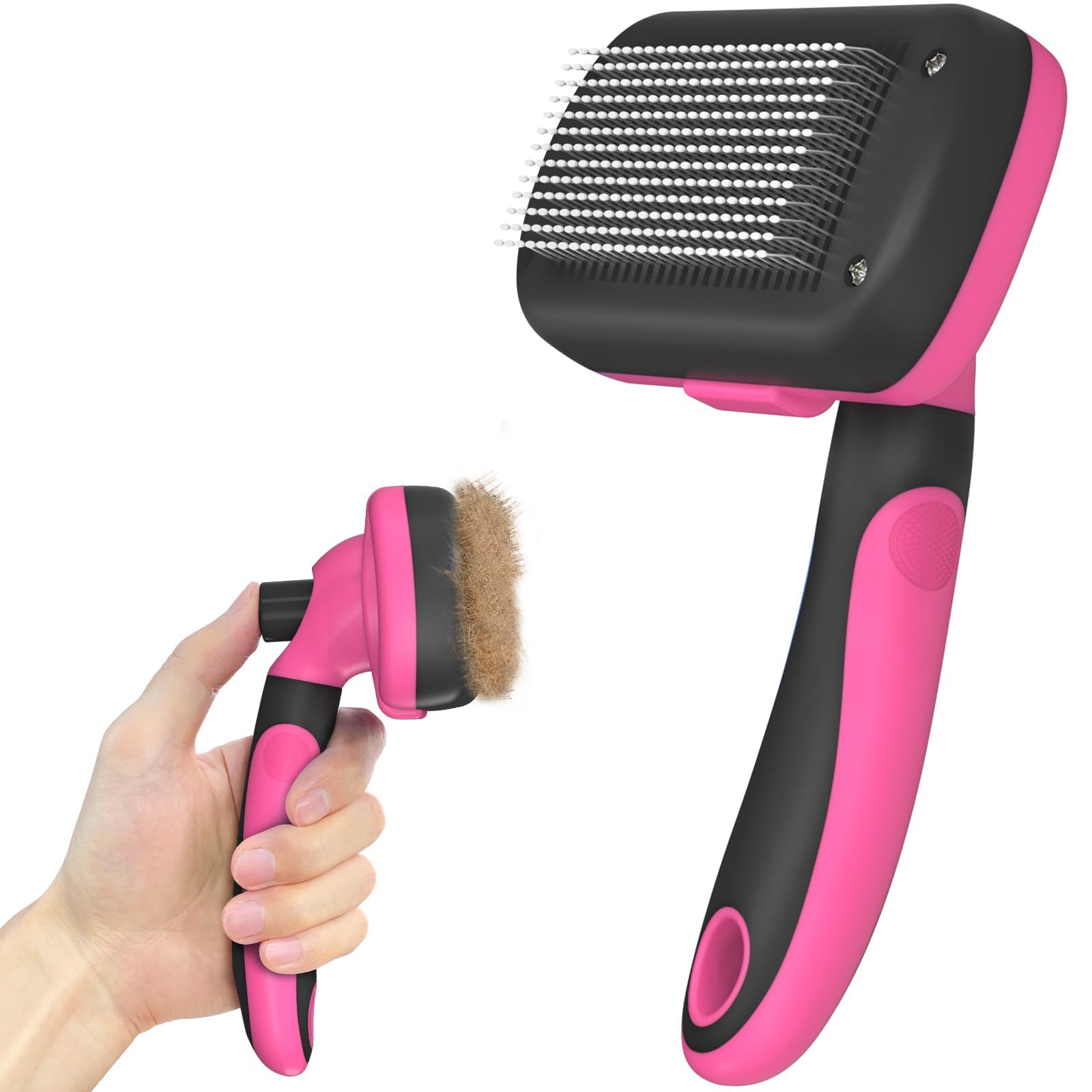 Dipoo Self-Cleaning Pet Grooming Brush - Skin-Friendly Deshedding Tool For Dogs & Cats In Pink, Removes Loose Hair And Tangles