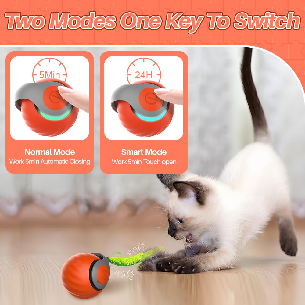 Gijivcoz Speedy Cat Toy,Smart Self Rolling Interactive Toy Balls Automatic Moving,Chase Toys For Bored Indoor Kitten/Adult Cats,