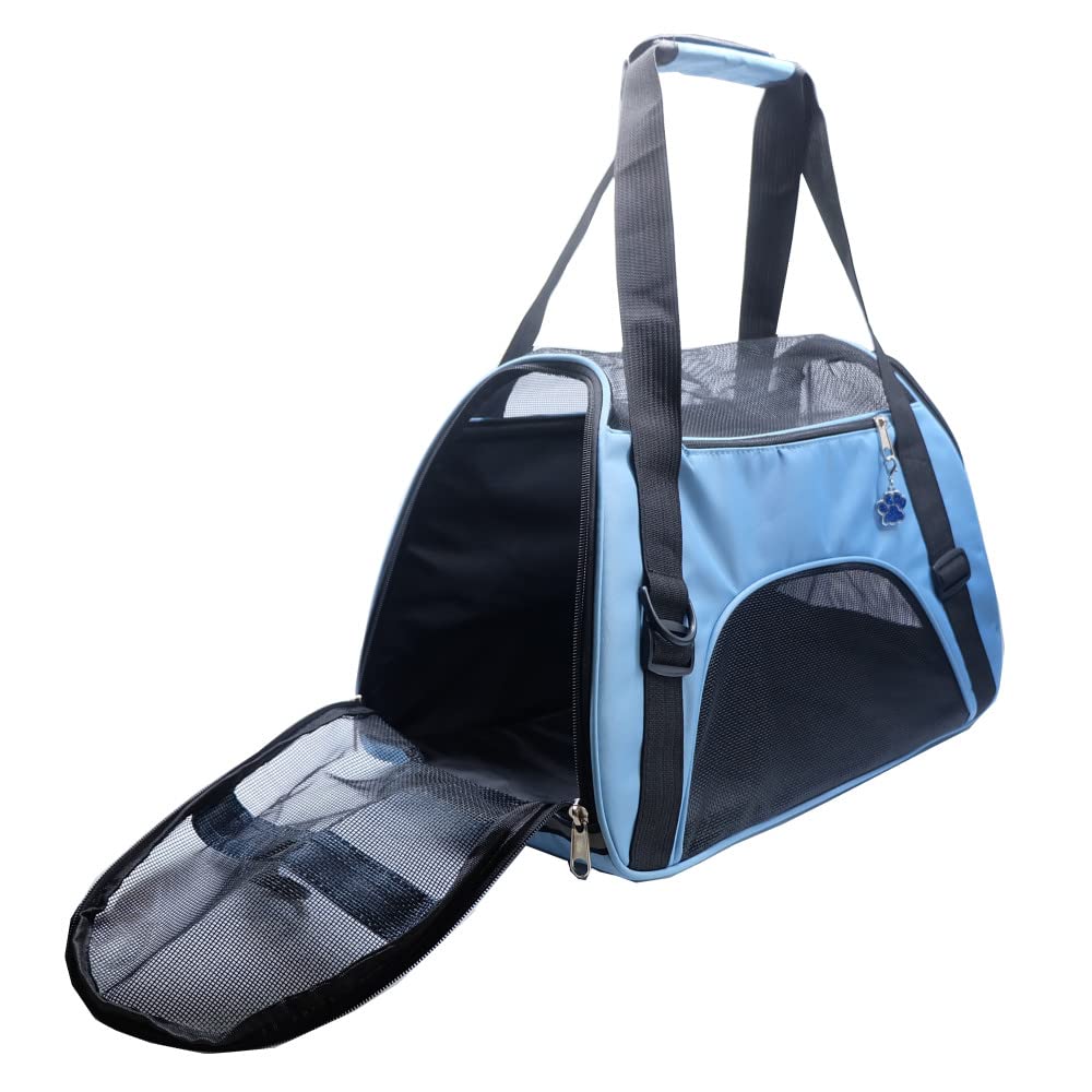 Zanesun Cat Carrier,Soft-Sided Pet Travel Carrier For Cats,Dogs Puppy Comfort Portable Foldable Pet Bag Airline Approved (Medium-Blue)