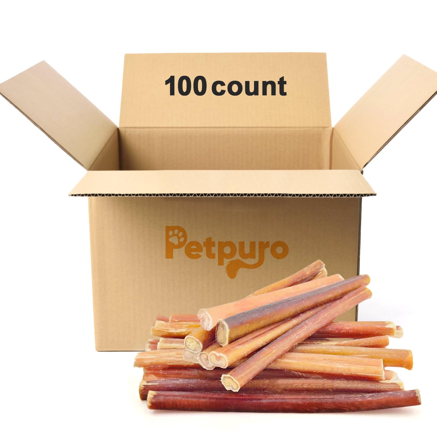 PETPURO Bully Sticks for Dogs 6 inch, 100 Count Grass Fed Beef Dog Chews, Bully Sticks for Small and Medium Breeds, Long Lasting