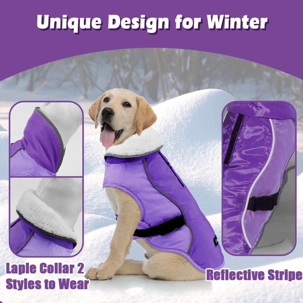 EMUST Dog Coat for Winter, Cozy Winter Jackets for Small/Medium/Large Dogs, Solid Color Dog Apparel for Cold Weather with Fleece
