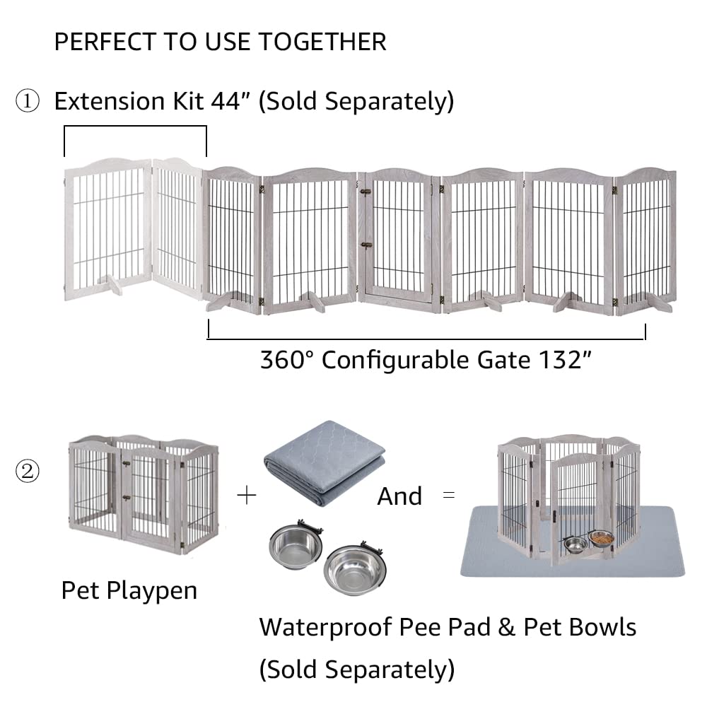 Unipaws 132?Extra Wide Dog Gate And Pet Playpen, Free Standing Tall Dog Fence With Walk Through Door, Dog Barriers For Home, Use As Indoor Dogs Cats Pen, Rabbit Pen, Baby Gate, Weathered Grey