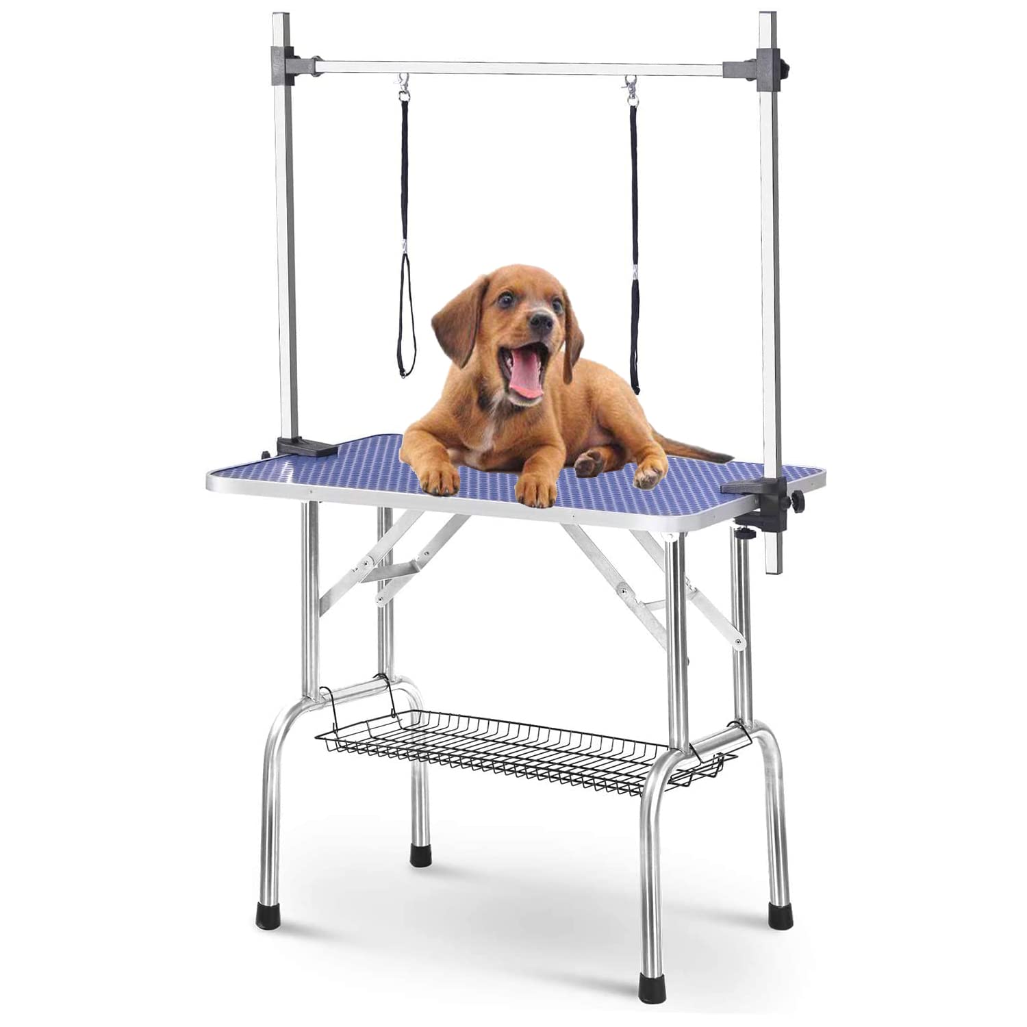 Trodep 42' Dog Grooming Table Foldable Pet Grooming Tables With Adjustable Arm Noose Storage Mesh Tray Maximum Capacity Up To 3