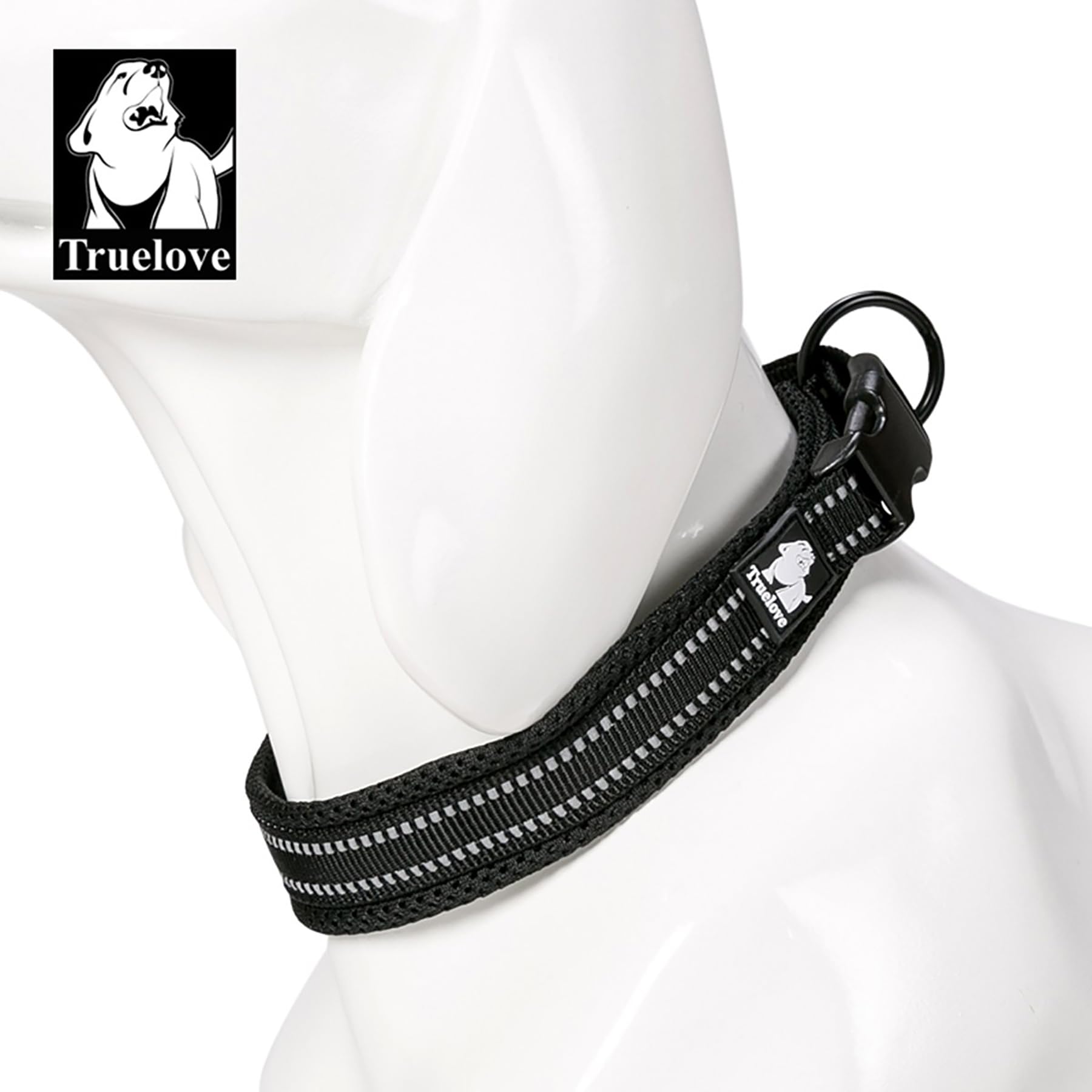 Truelove Dog Collar Reflective Premium Duraflex Buckle,High Grade Nylon Webbing No Choke Basic Collars Tlc5011(Black,Xl)